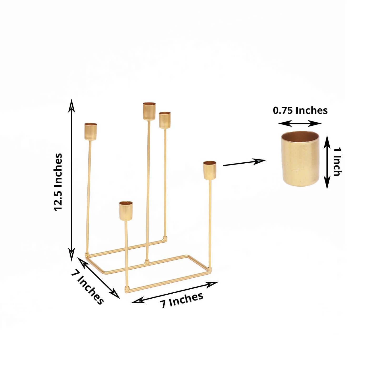 Gold Metal 5-Arm Taper Candle Holder 12", Geometric Candelabra Design - Perfect for Weddings and Party Tables - Image 3