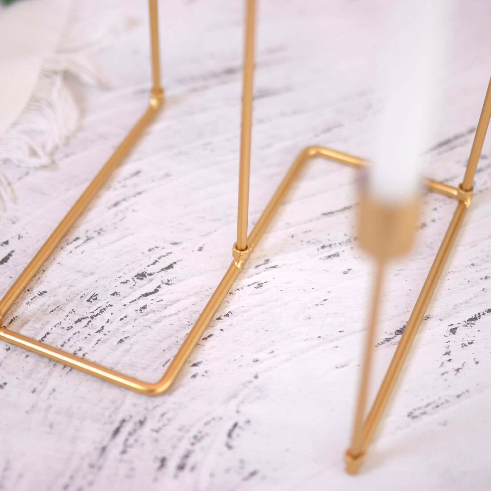 Gold Metal 5-Arm Taper Candle Holder 12", Geometric Candelabra Design - Perfect for Weddings and Party Tables - Image 8