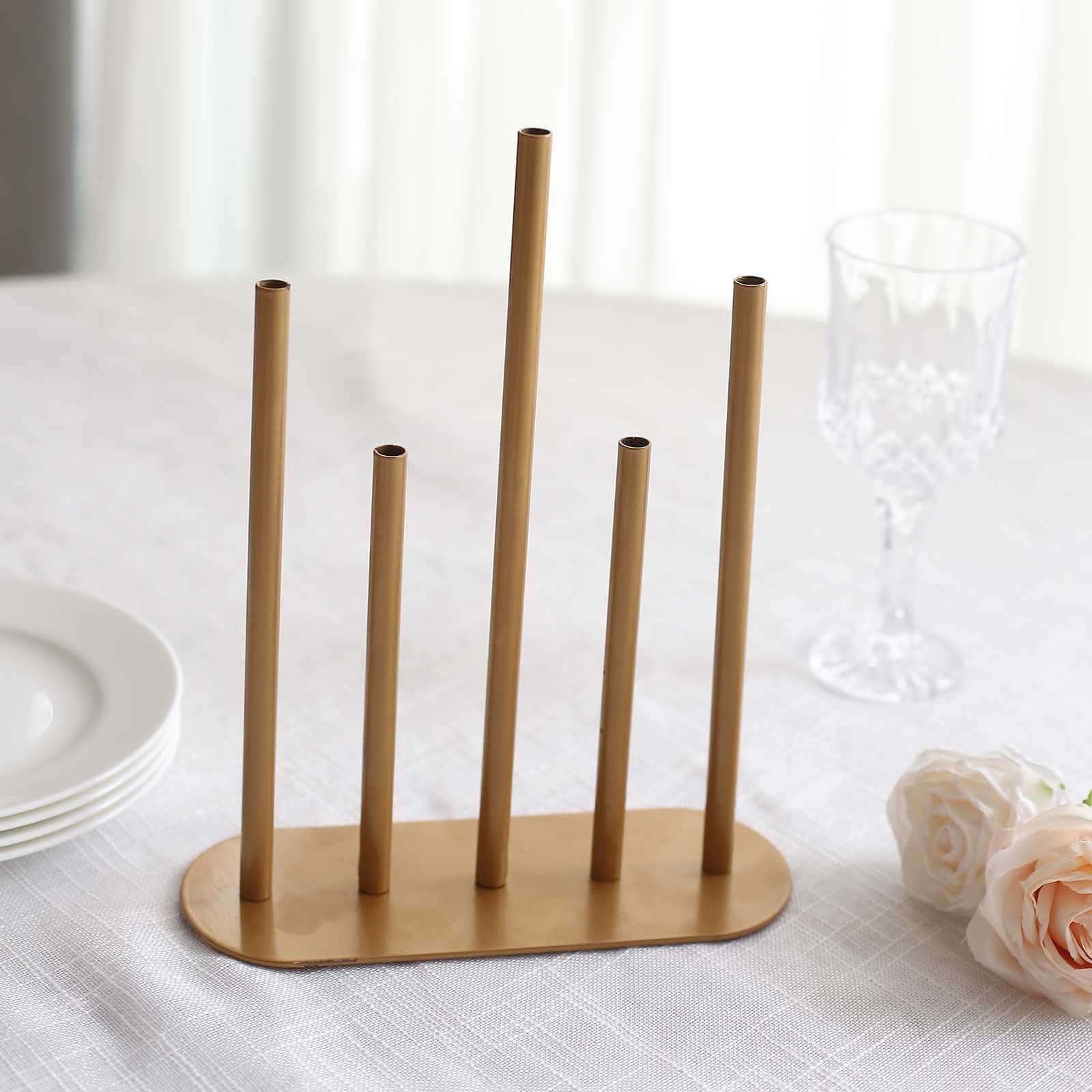 Gold Metal Bud Vase Centerpiece 10" Minimalist Design with 5-Tubes - Single Stem Flower Vase - Image 5