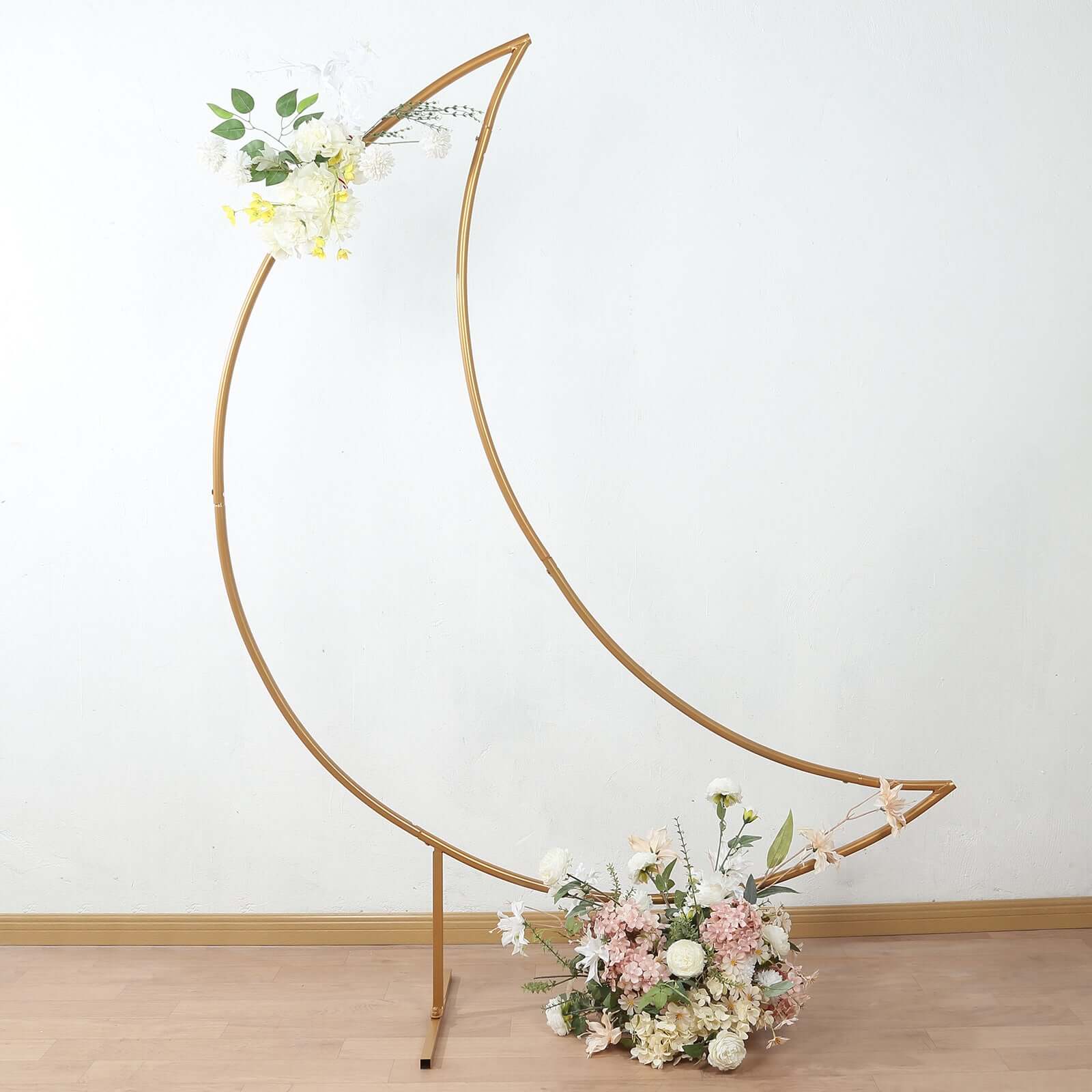 Gold Metal Crescent Moon Wedding Arch Backdrop Stand, Curved Arbor Floral Balloon Frame with Sturdy Base - 6.5ft - Image 2