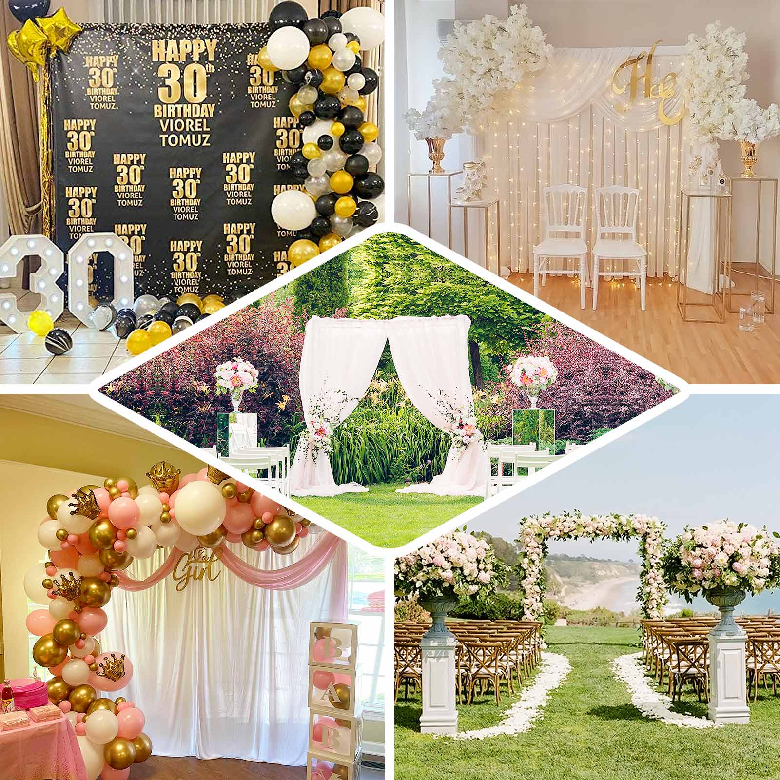 Gold Metal DIY Adjustable Heavy Duty Pipe and Drape Stand Set, Backdrop Kit With Steel Base 10ft - Image 5