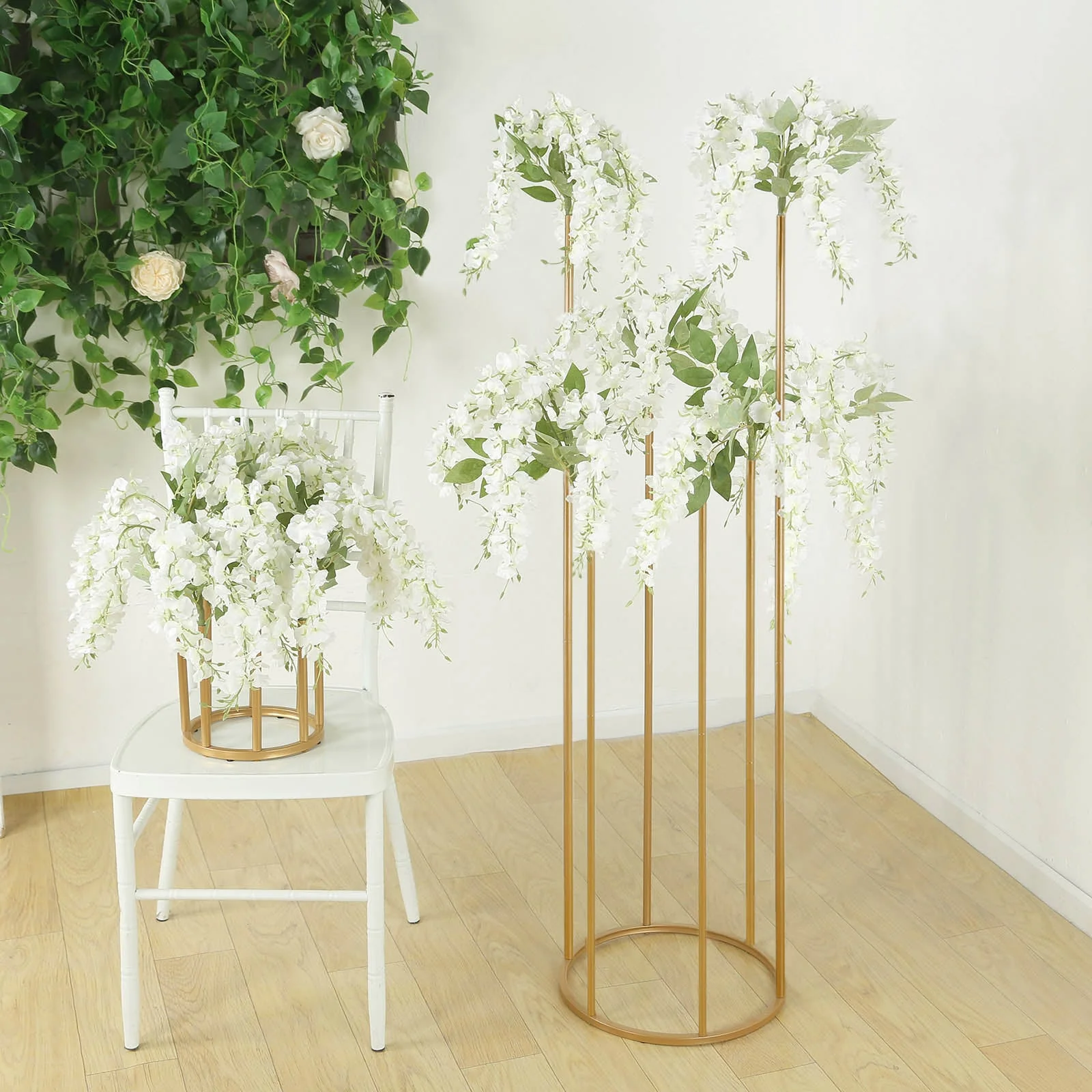 Gold Metal Flower Centerpiece 4ft 6-Tubes Minimalist Round Base Design - Single Stem Bud Vase for Floral Arrangements - Image 2