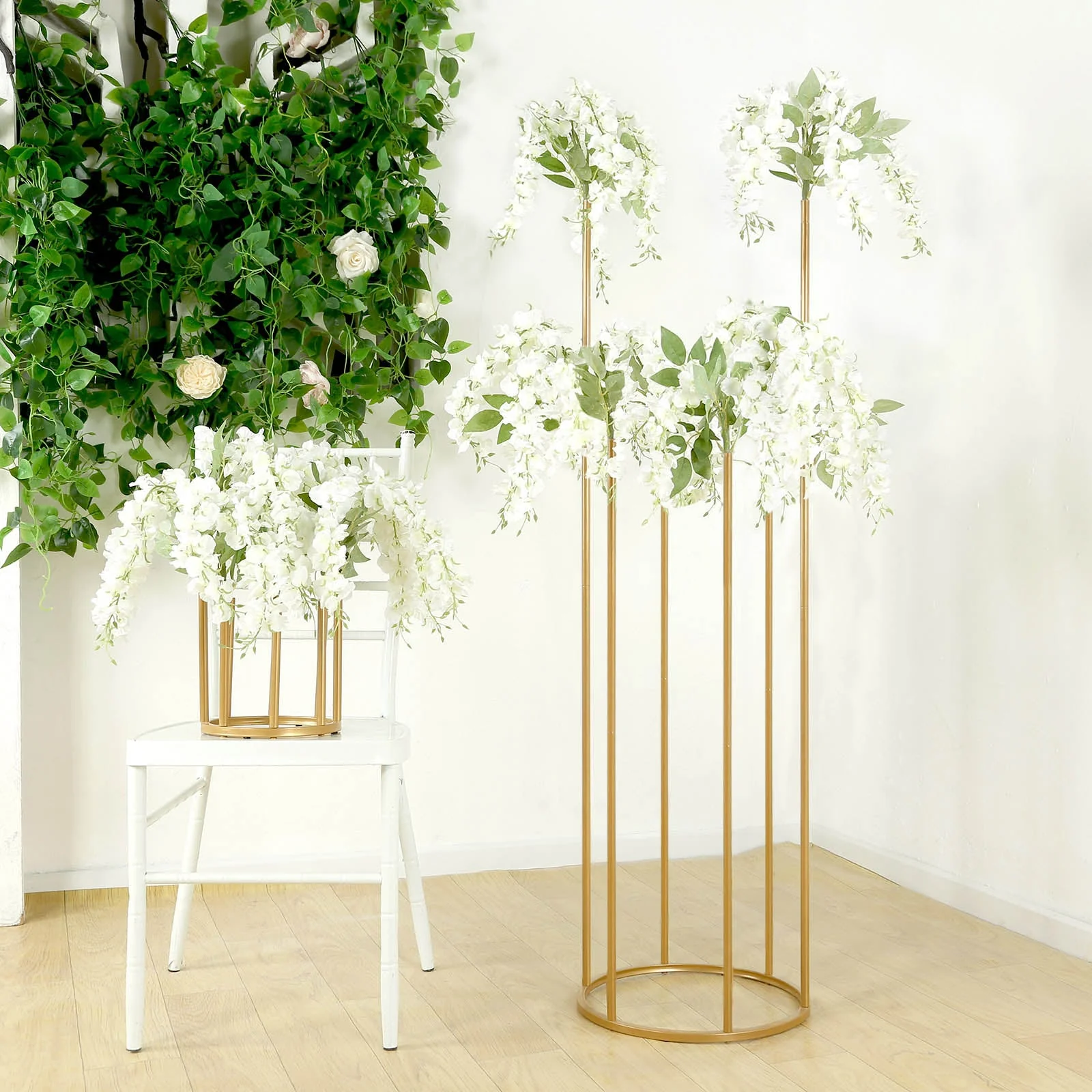 Gold Metal Flower Centerpiece 4ft 6-Tubes Minimalist Round Base Design - Single Stem Bud Vase for Floral Arrangements - Image 6