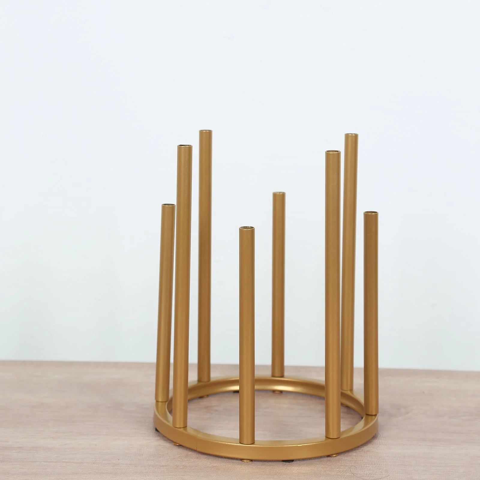 Gold Metal Flower Vase Centerpiece 10" 8-Tubes Minimalist Round Base Design - Single Stem Bud Vase for Floral Arrangements - Image 2