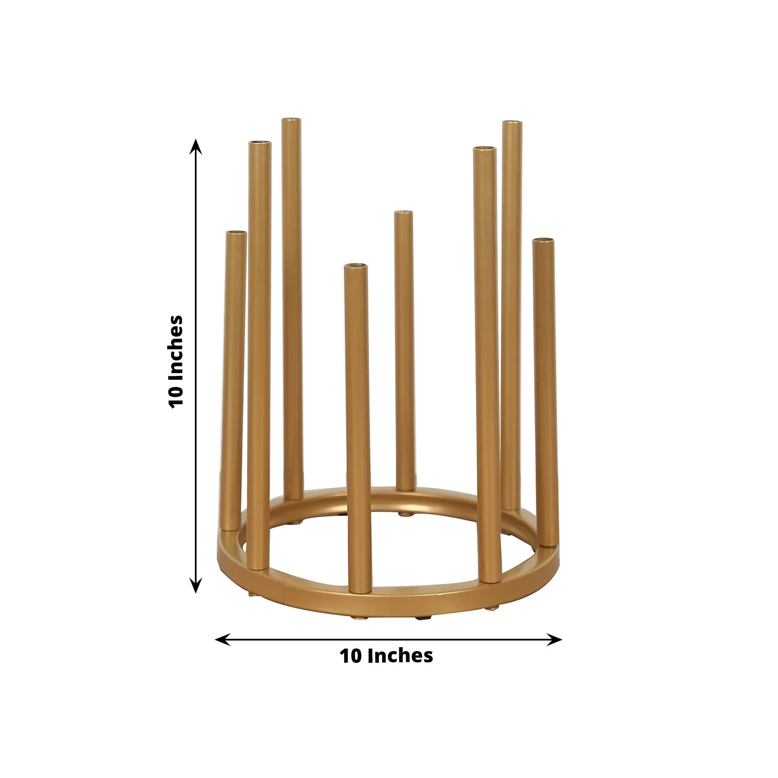 Gold Metal Flower Vase Centerpiece 10" 8-Tubes Minimalist Round Base Design - Single Stem Bud Vase for Floral Arrangements - Image 3