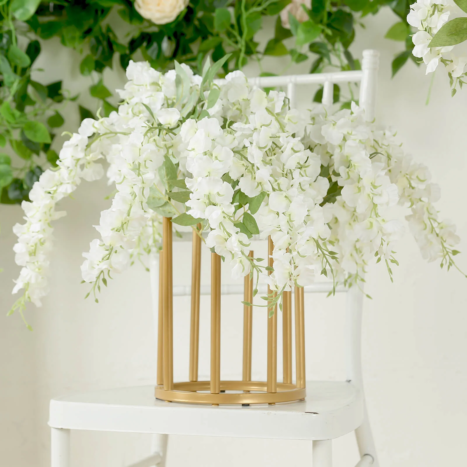 Gold Metal Flower Vase Centerpiece 10" 8-Tubes Minimalist Round Base Design - Single Stem Bud Vase for Floral Arrangements - Image 4