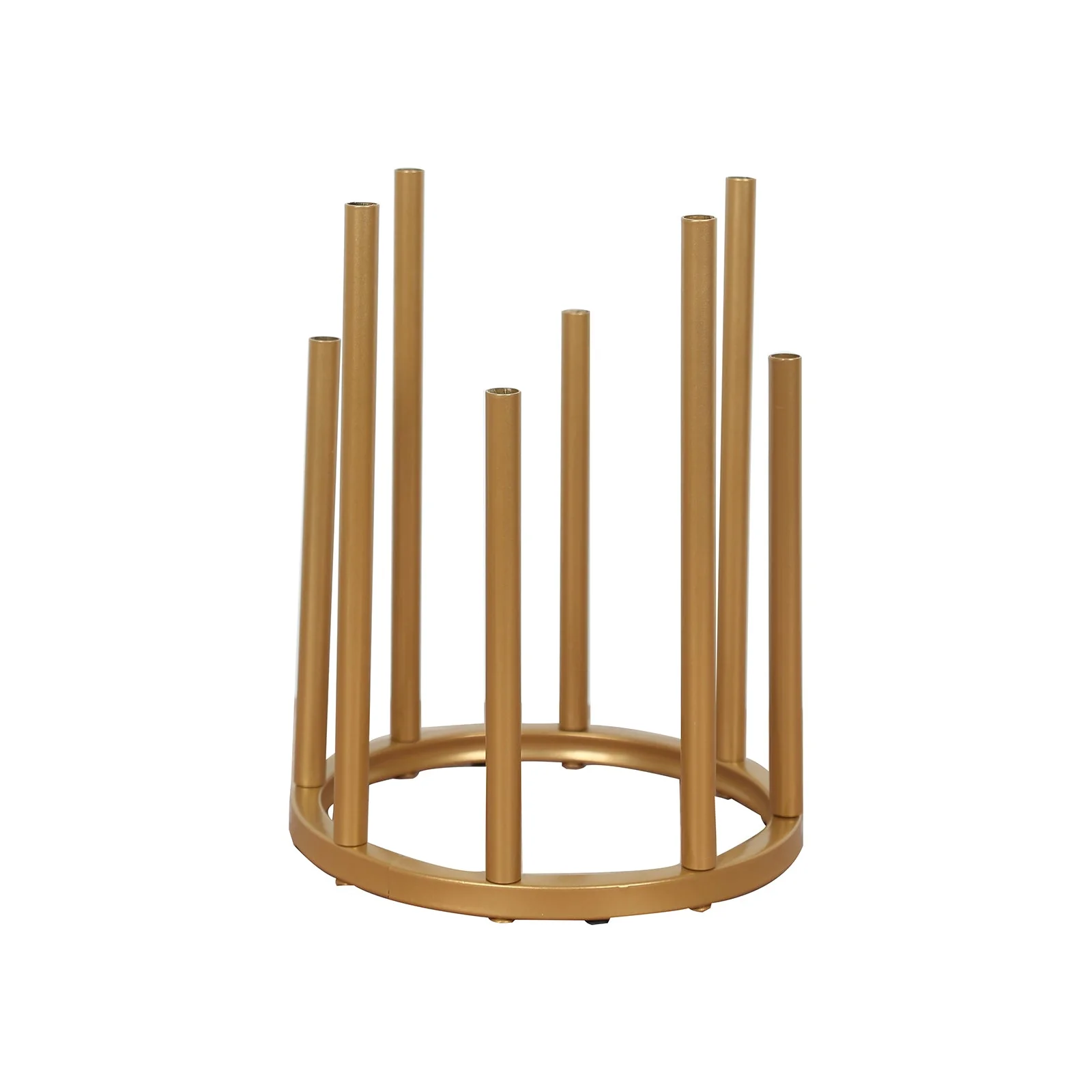 Gold Metal Flower Vase Centerpiece 10" 8-Tubes Minimalist Round Base Design - Single Stem Bud Vase for Floral Arrangements - Image 6