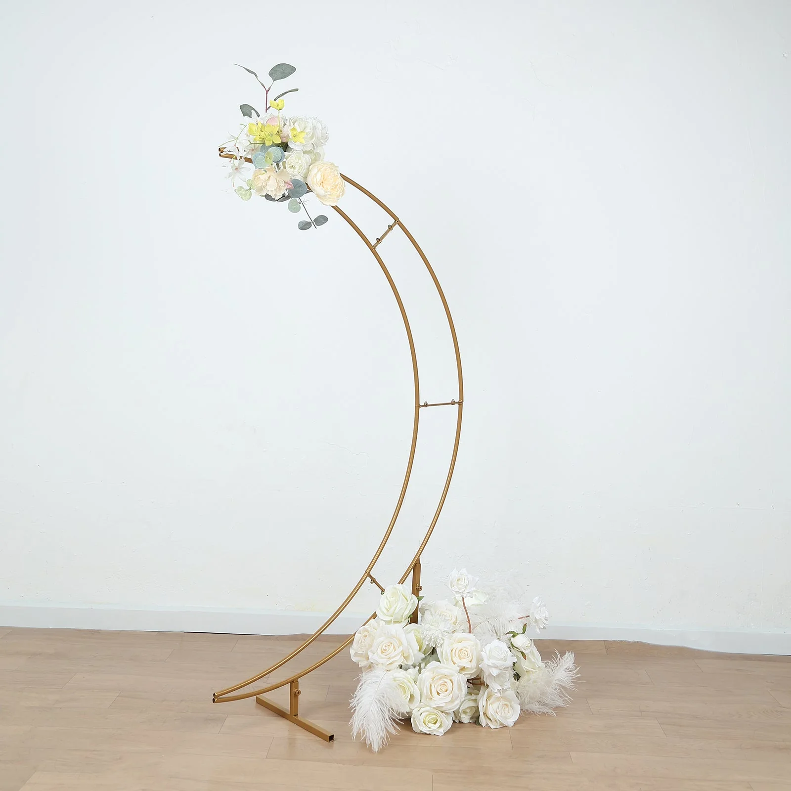 Gold Metal Half Crescent Moon Wedding Arch Flower Stand, Table Top Centerpiece Curved Arbor Balloon Frame - 4ft - Image 2