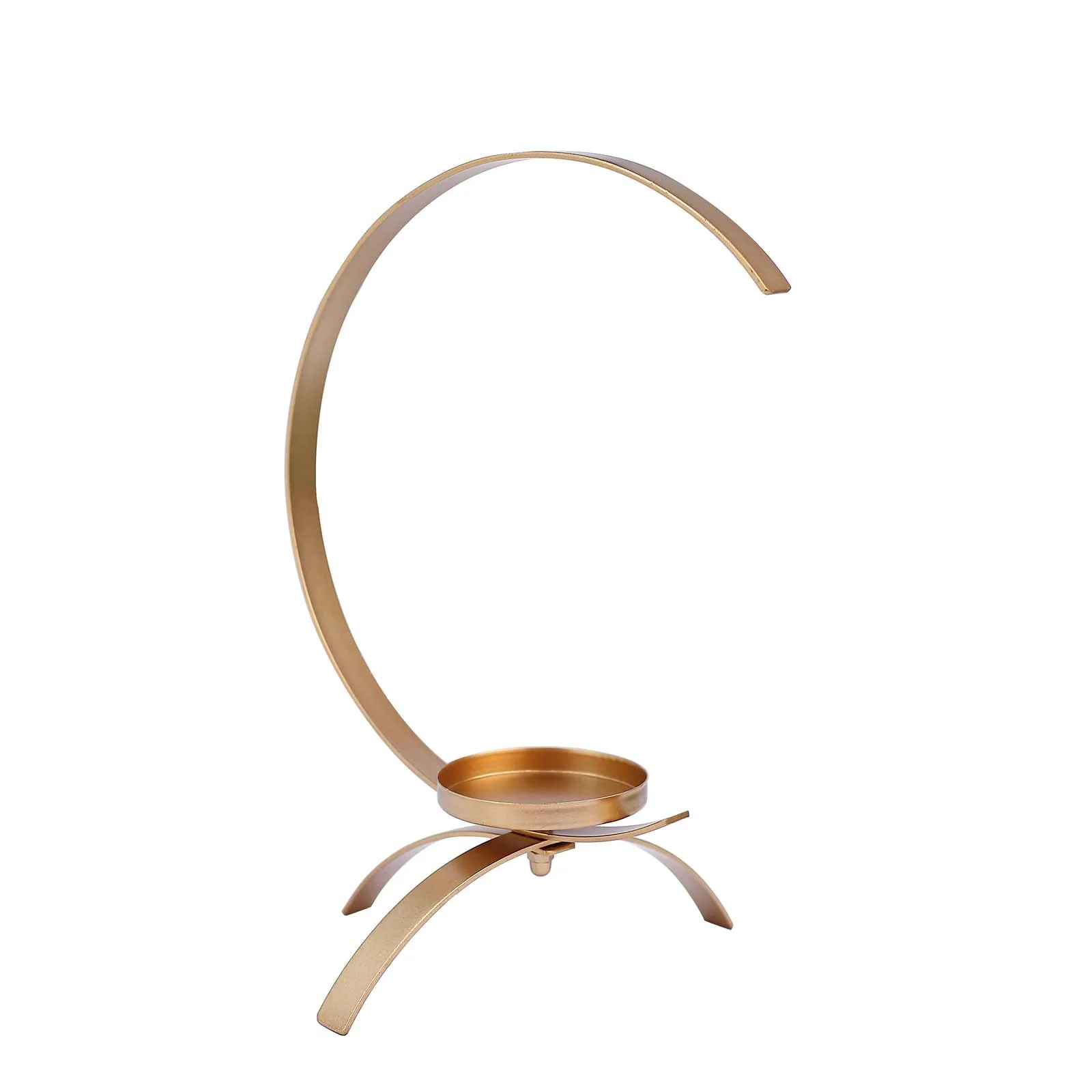 Gold Metal Moon Shaped Pillar Candle Holder 13", Tealight Hurricane Stand - Decorative Table Centerpiece - Image 7