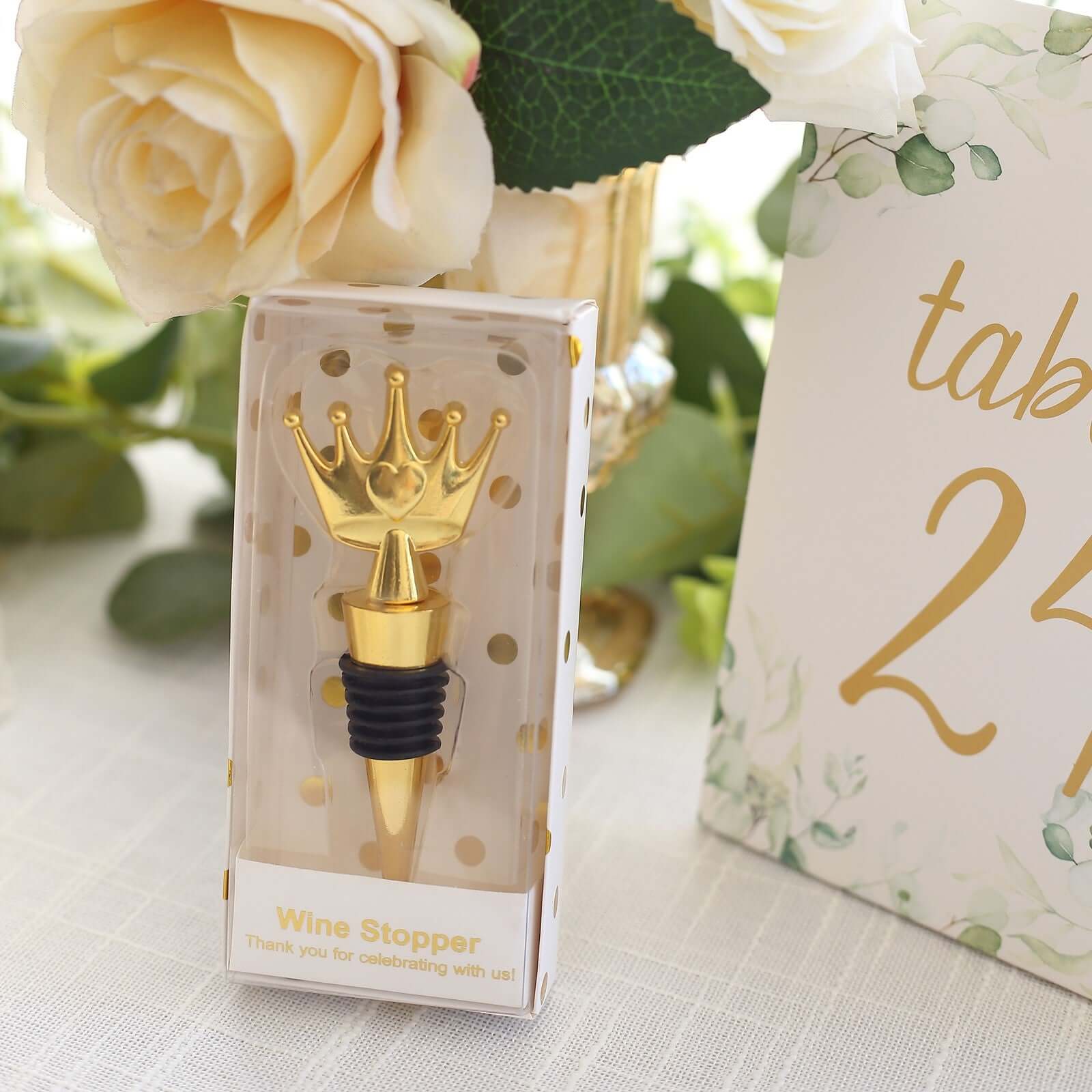 Gold Metal Princess Crown Wine Bottle Stopper Wedding Favor with Clear Gift Box, Thank You Tag and Ribbon - 4" - Image 10