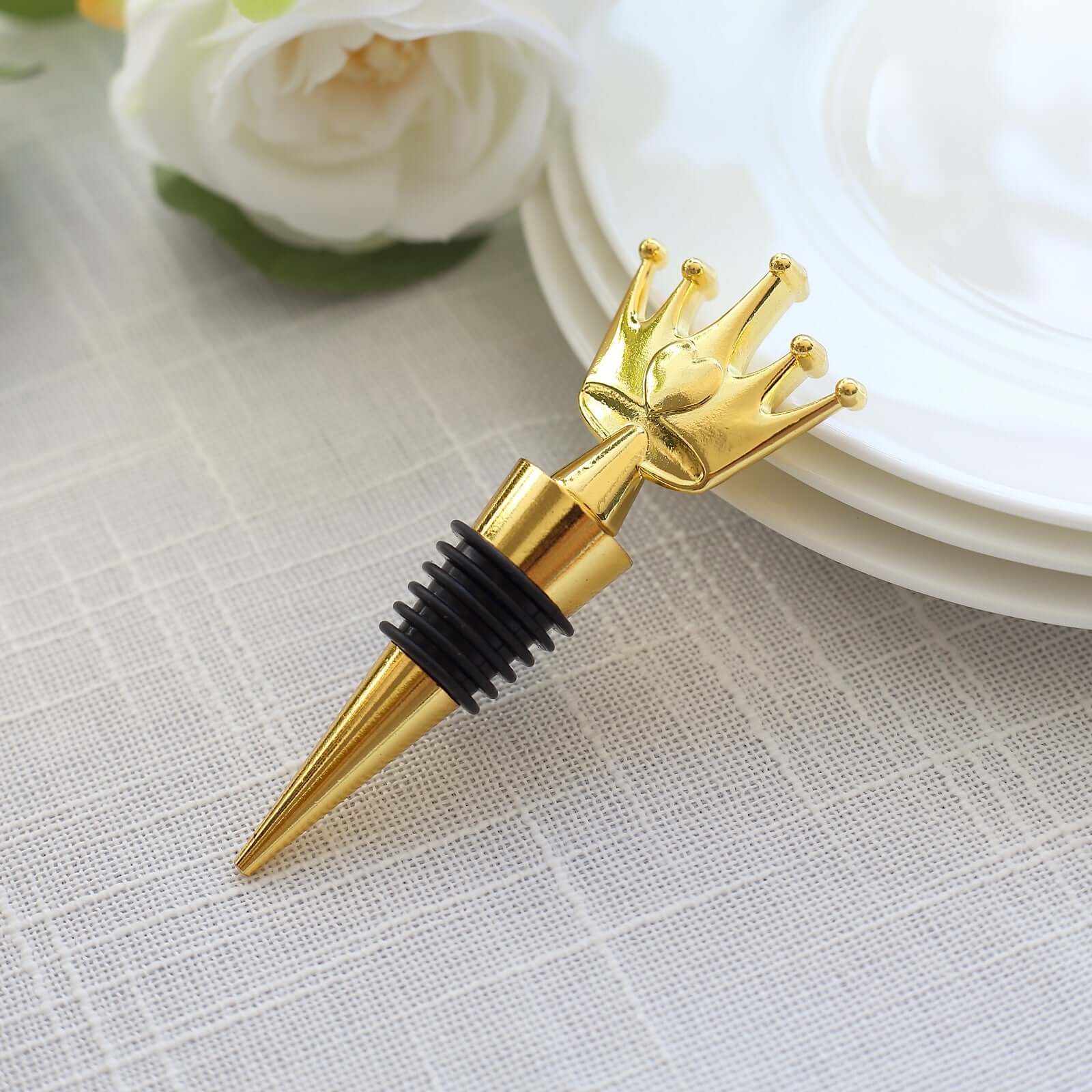 Gold Metal Princess Crown Wine Bottle Stopper Wedding Favor with Clear Gift Box, Thank You Tag and Ribbon - 4" - Image 11