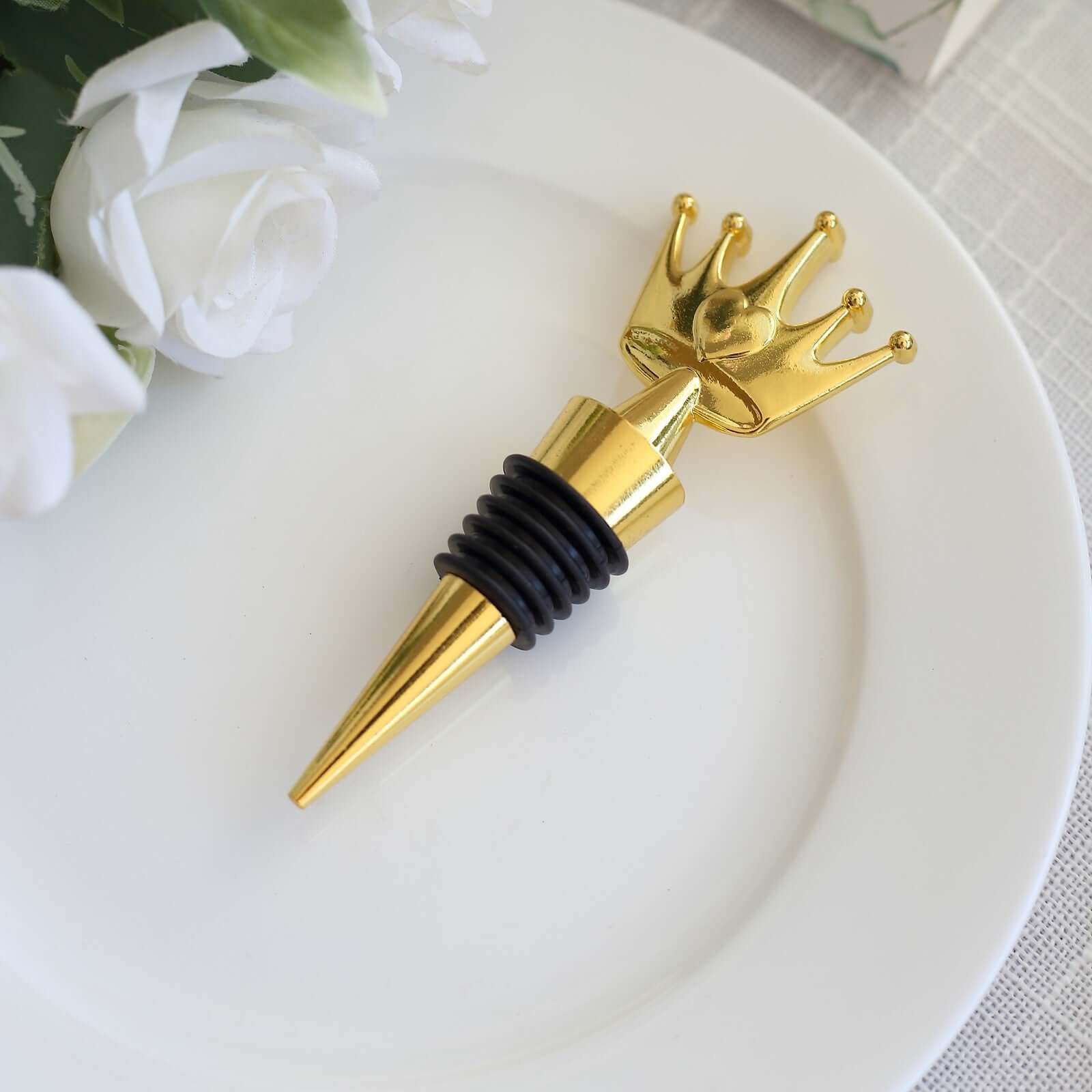 Gold Metal Princess Crown Wine Bottle Stopper Wedding Favor with Clear Gift Box, Thank You Tag and Ribbon - 4" - Image 6