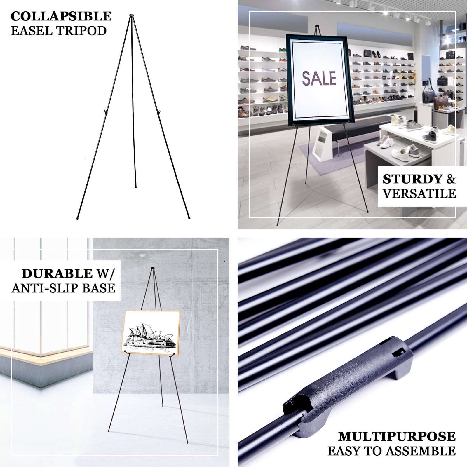 Gold Metal Sign Holder Easel Stand, Collapsible Tripod Stand 65" - Image 4