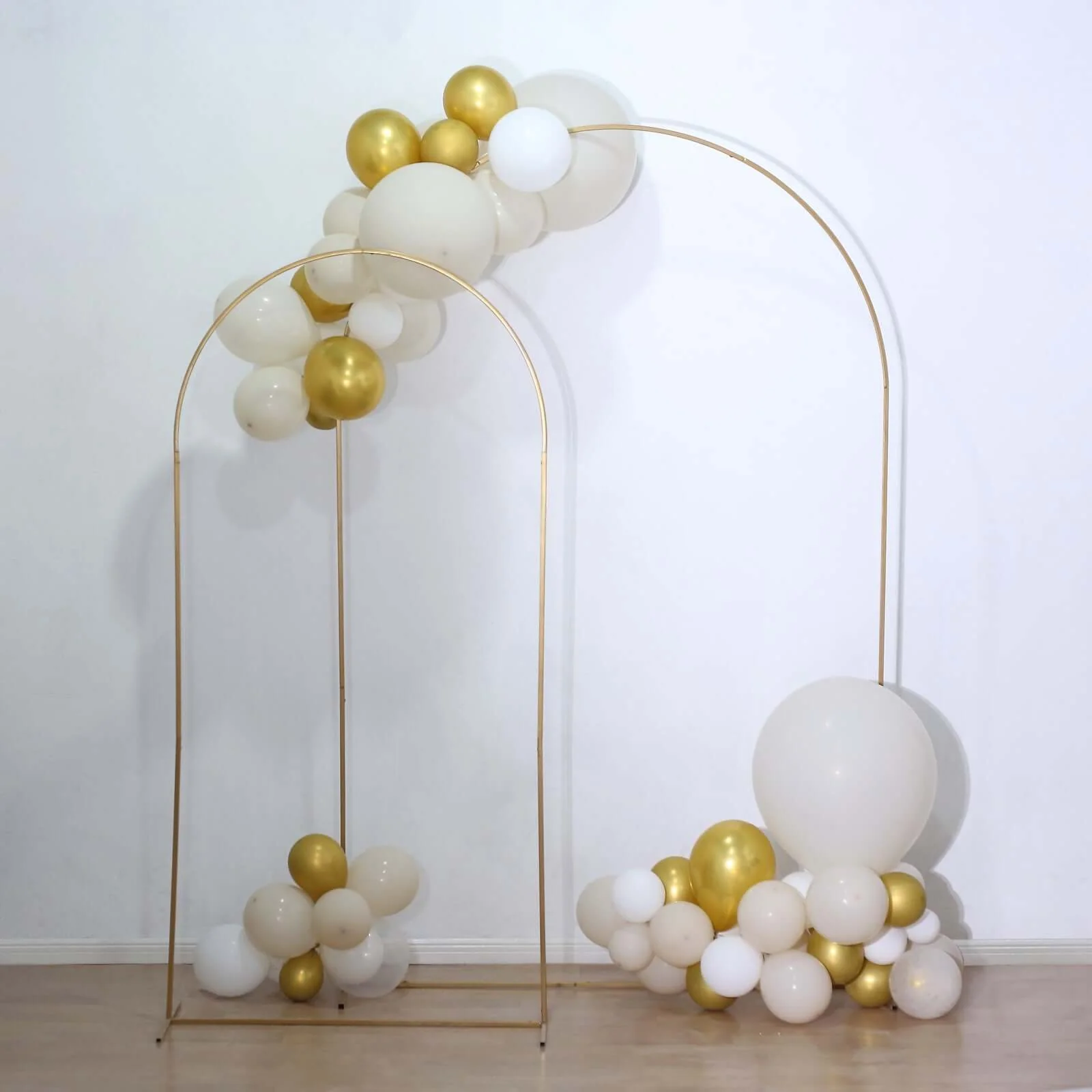 Gold Metal Wedding Arch Chiara Backdrop Stand Floral Display Frame With Round Top - 8ft - Image 2