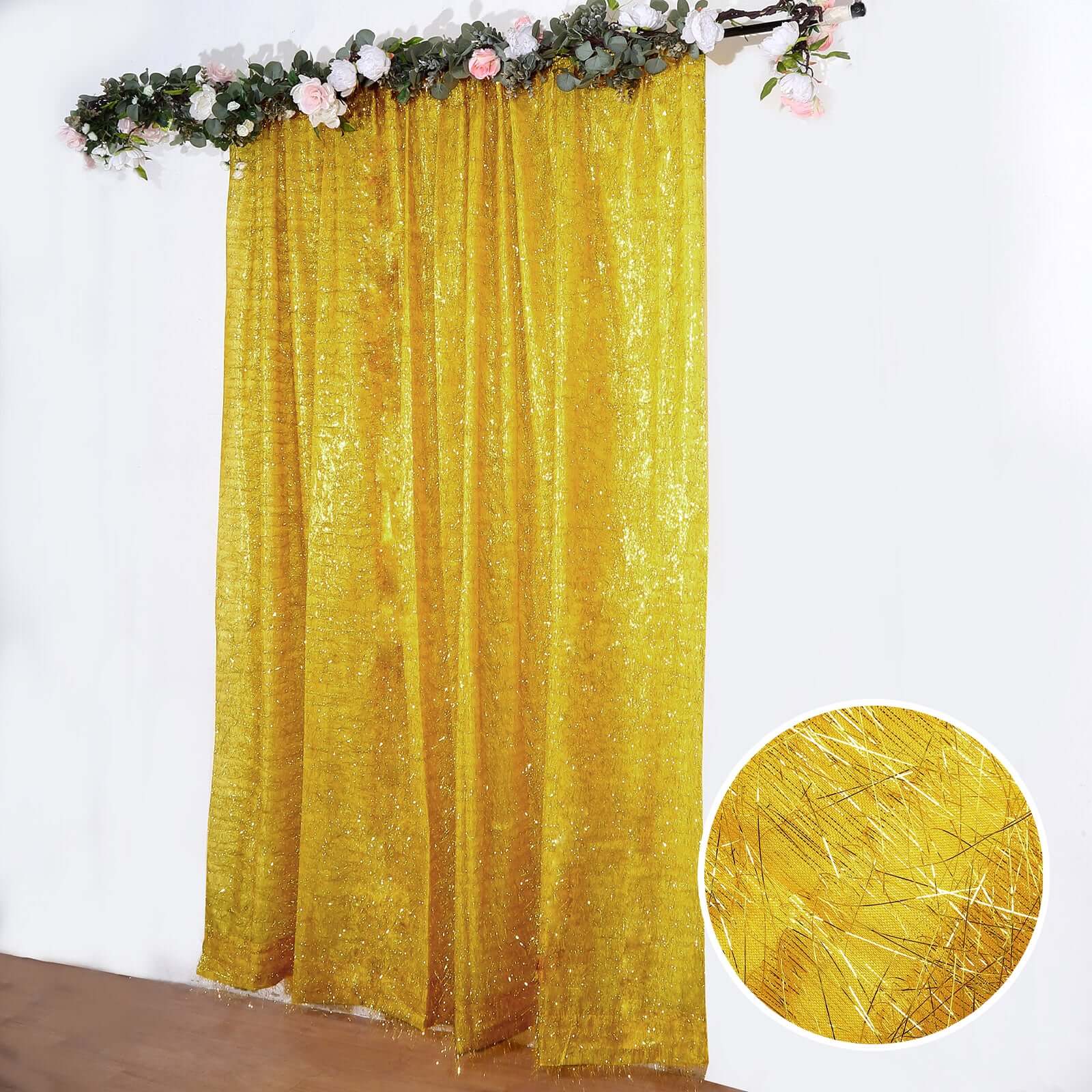 Gold Metallic Fringe Shag Photo Backdrop Drape Curtain, Shimmery Tinsel Polyester Event Divider Panel 8ft - Image 3