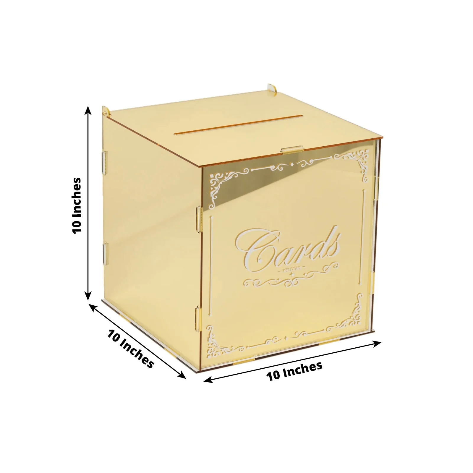 Gold Mirror Acrylic Wedding Card Box with Slot - Wishing Well Money Box for Weddings, Birthdays, and Parties - 10" - Image 2