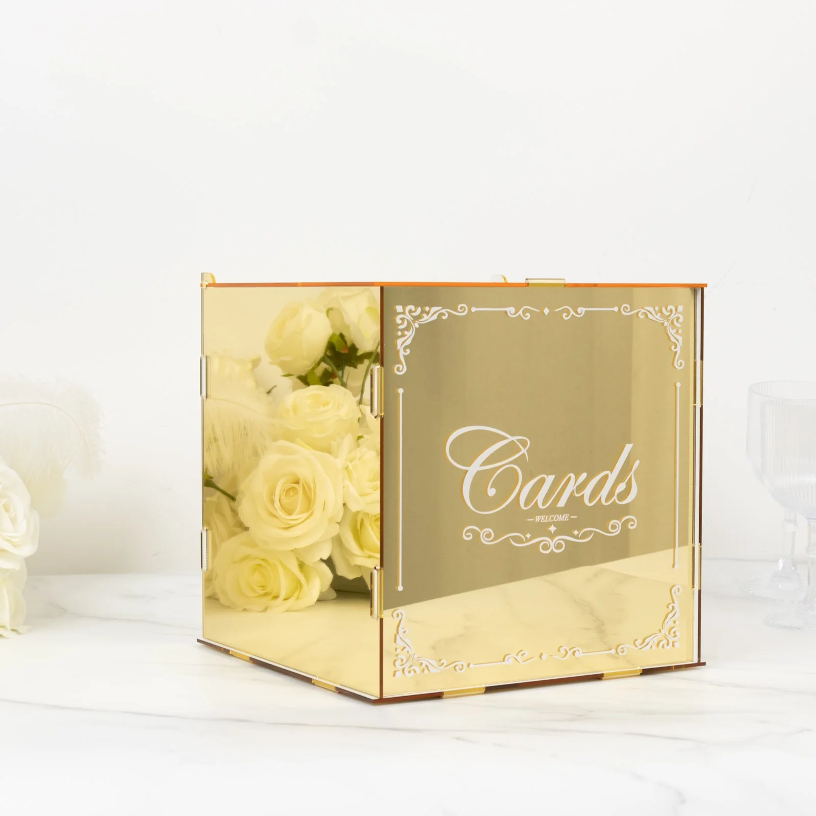 Gold Mirror Acrylic Wedding Card Box with Slot - Wishing Well Money Box for Weddings, Birthdays, and Parties - 10" - Image 4