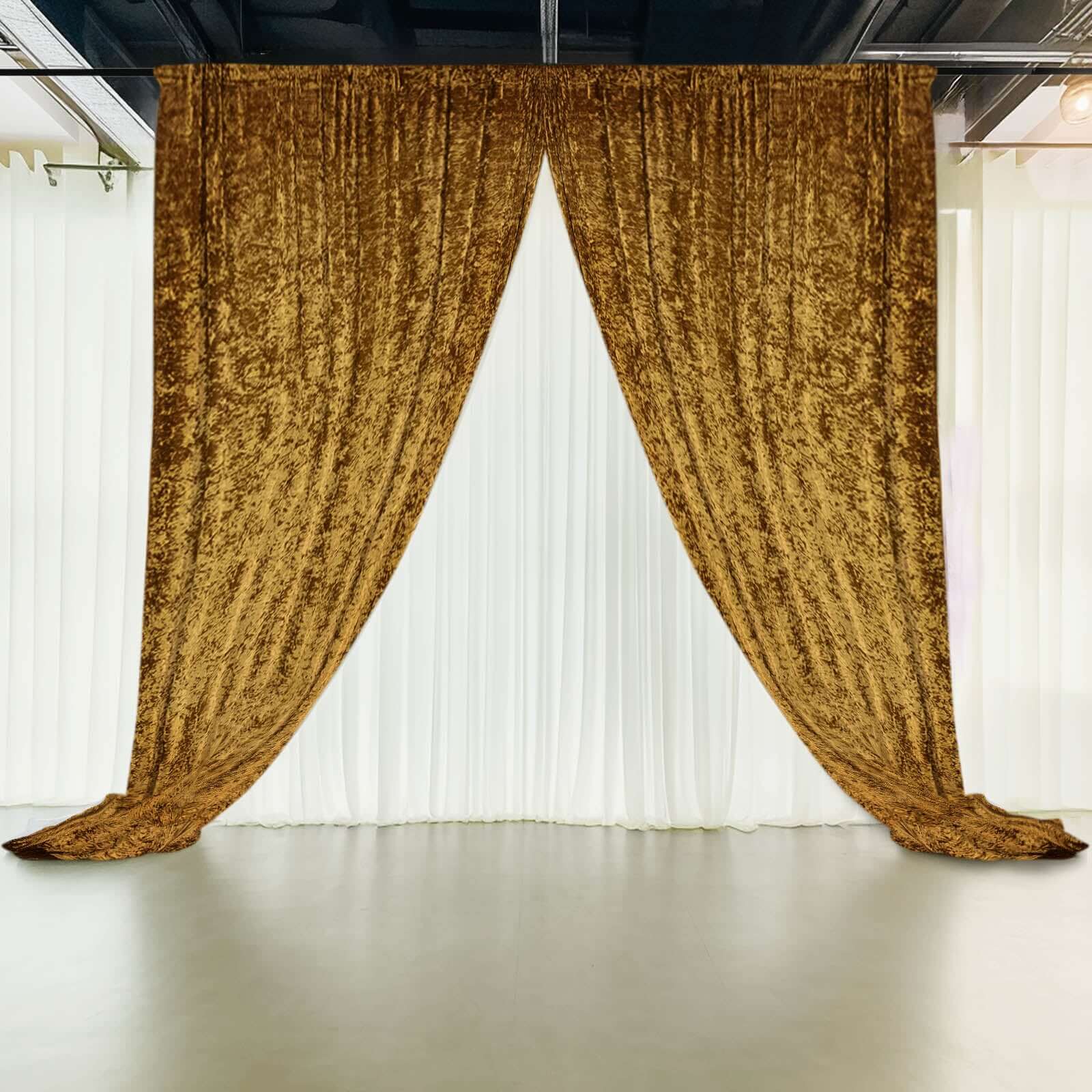 Crushed Velvet Backdrop Curtain – Gold 5ft x 12ft Event Drape with Rod Pocket, Privacy Panel for Photo Booths & Events - Image 2