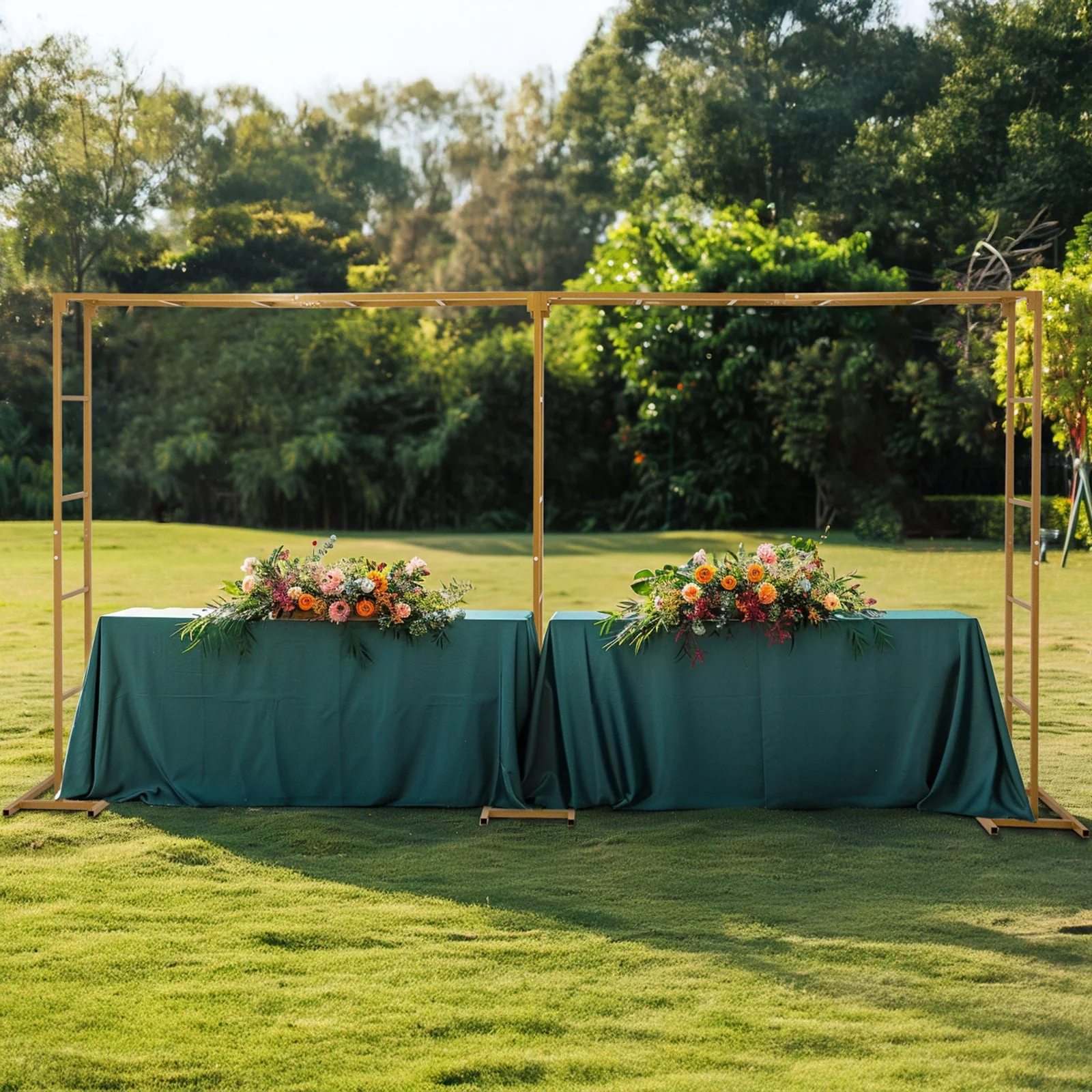 Gold Rectangular Arbor - Freestanding 6' High Over the Table Stand, Backdrop Stand with Double Frame for Floral Balloon Décor - 6ftx12ft - Image 8