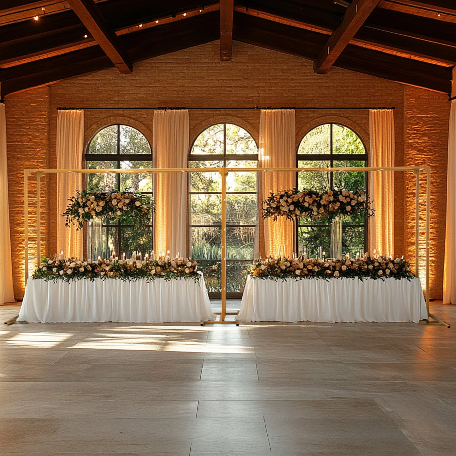 Gold Rectangular Arbor - Freestanding 6' High Over the Table Stand, Backdrop Stand with Double Frame for Floral Balloon Décor - 6ftx16ft - Image 2