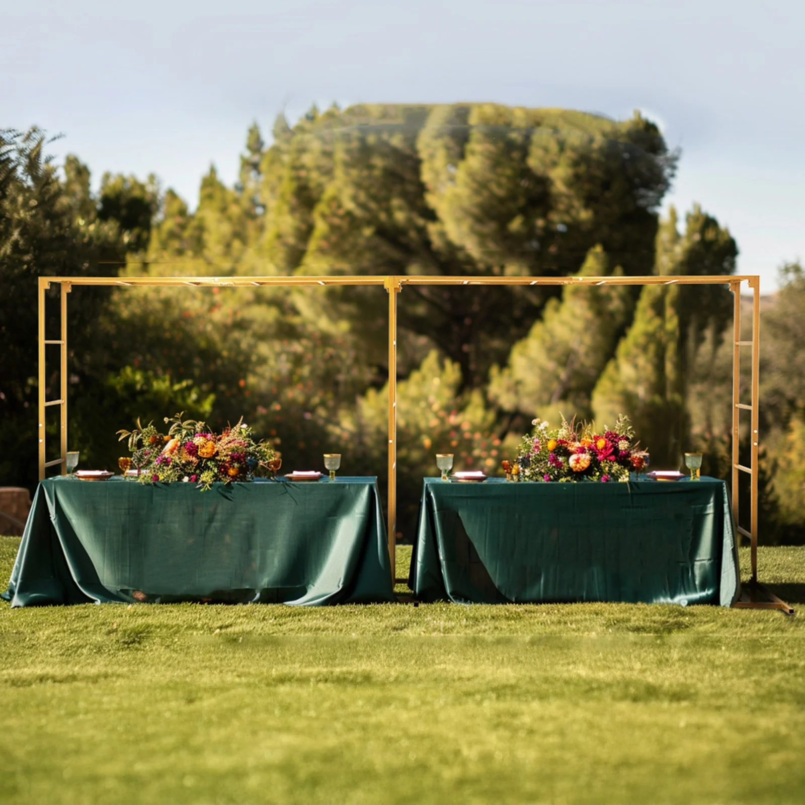 Gold Rectangular Arbor - Freestanding 6' High Over the Table Stand, Backdrop Stand with Double Frame for Floral Balloon Décor - 6ftx16ft - Image 6