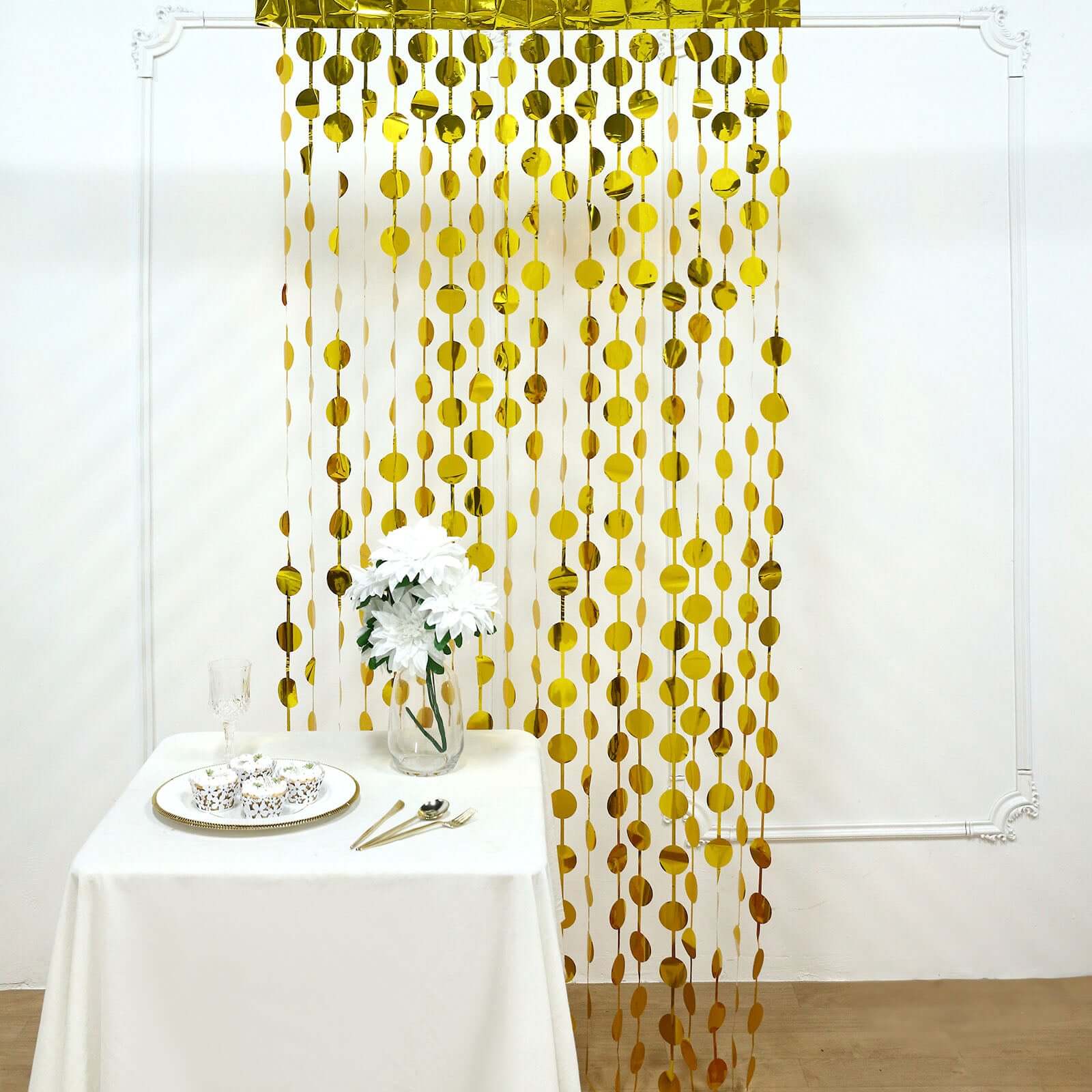 Gold Round Chain Foil Fringe Curtain Party Backdrop, Metallic Gold Tinsel Streamer Party Decor - Door Window Foil Curtain 3ftx6.5ft - Image 6