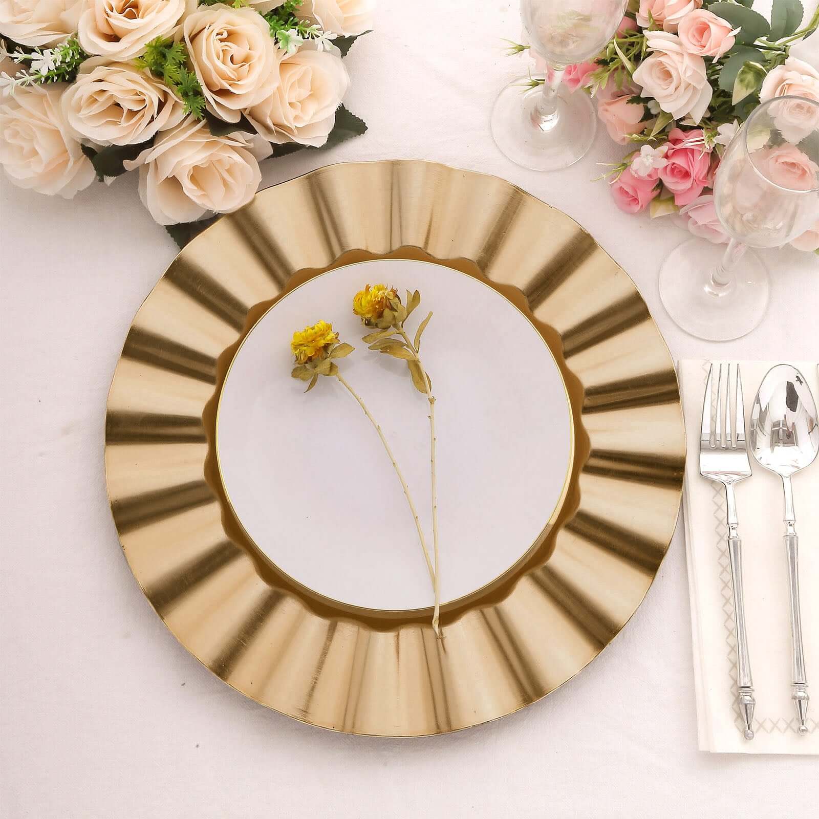 6-Pack Acrylic Plastic Charger Plates 13" Round Gold With Wavy Scalloped Rim - Decorative Dinner Party Charger Tableware - Image 2