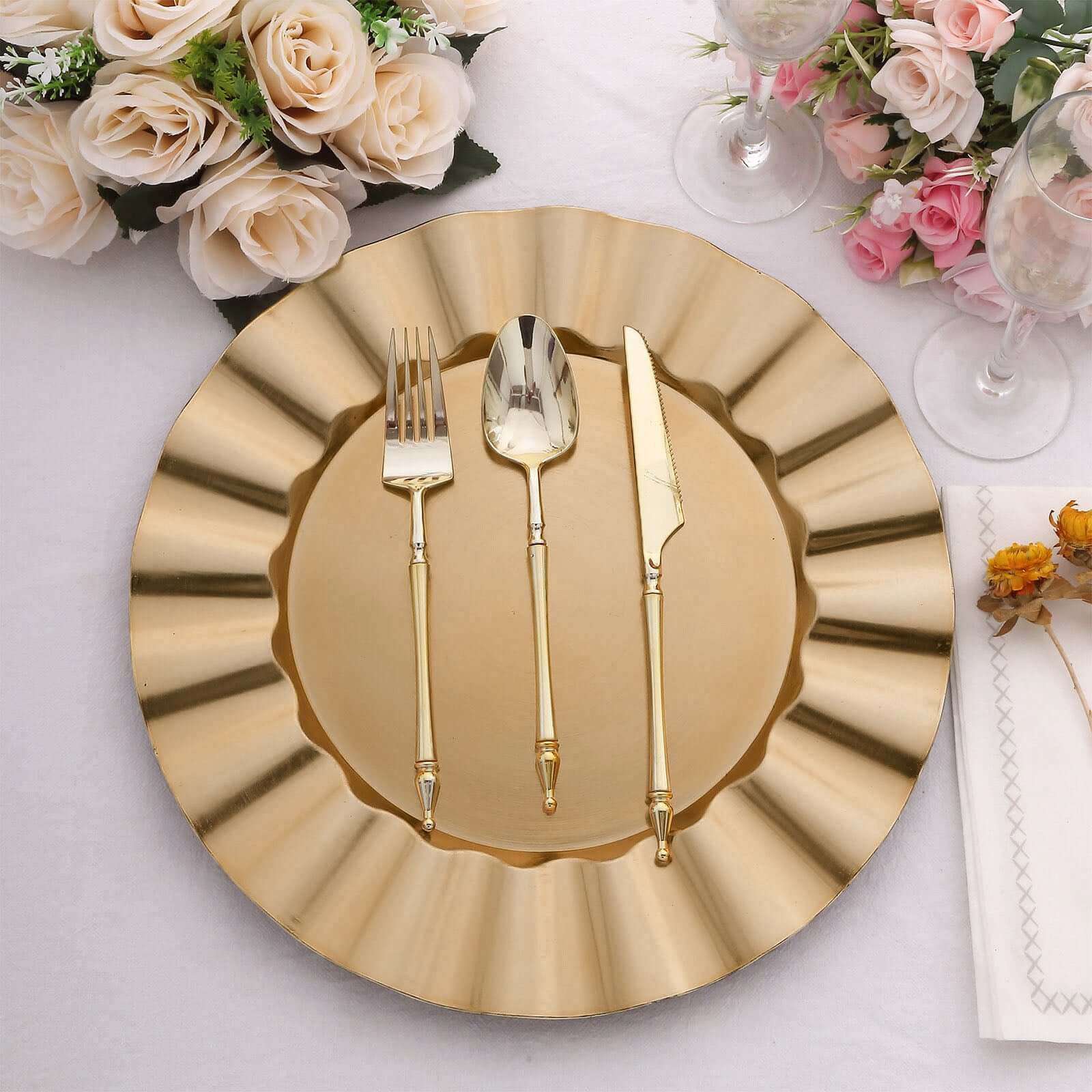 6-Pack Acrylic Plastic Charger Plates 13" Round Gold With Wavy Scalloped Rim - Decorative Dinner Party Charger Tableware - Image 7