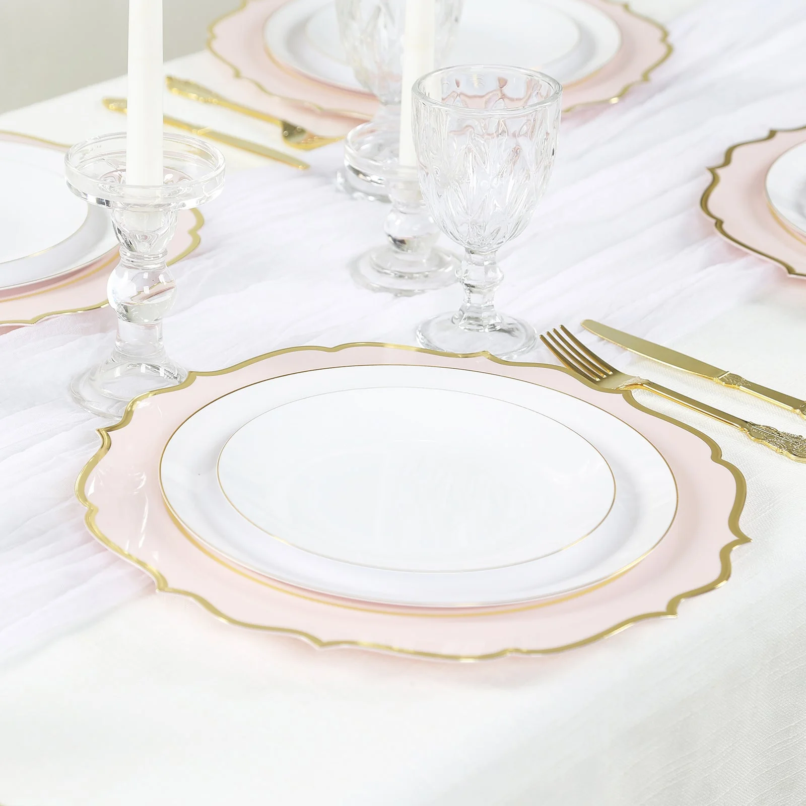 10-Pack Economy Plastic Charger Plates 13" Round Blush with Gold Scalloped Rim - Decorative Dinner Party Serving Plates - Image 2