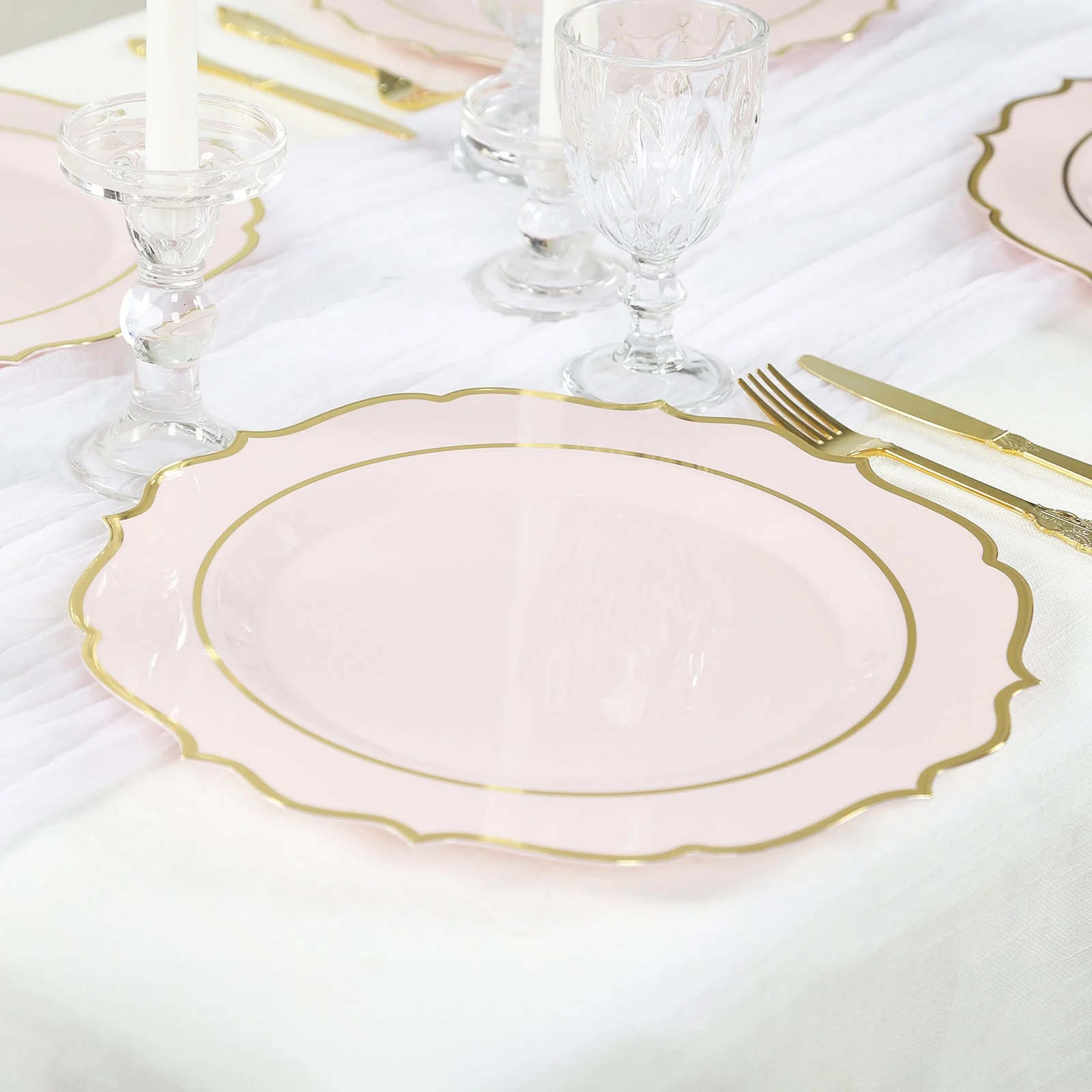 10-Pack Economy Plastic Charger Plates 13" Round Blush with Gold Scalloped Rim - Decorative Dinner Party Serving Plates - Image 5