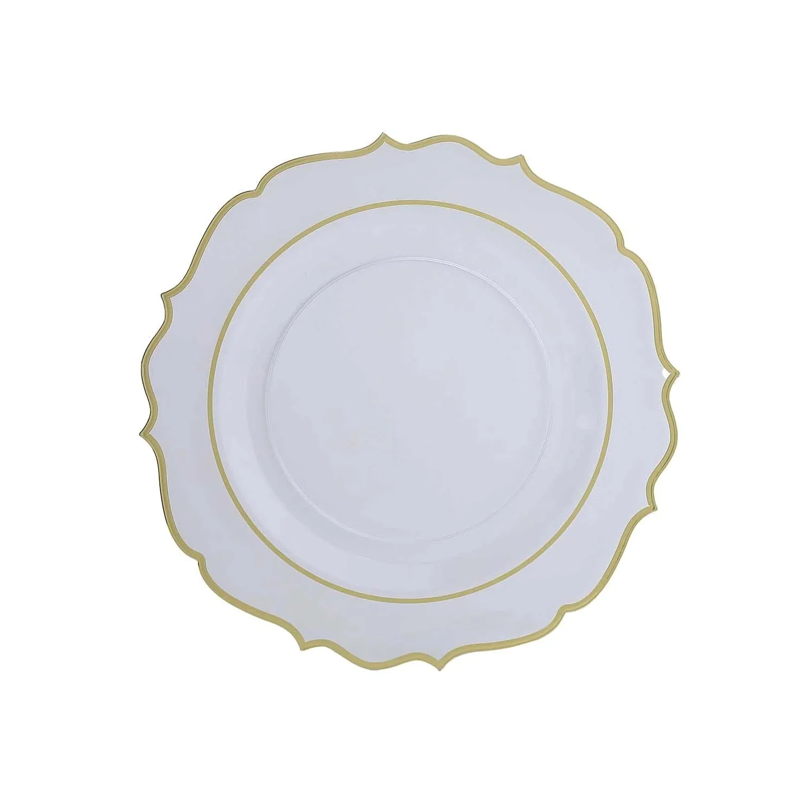 10-Pack Economy Plastic Charger Plates 13" Round Clear with Gold Scalloped Rim - Decorative Dinner Party Serving Plates - Image 4