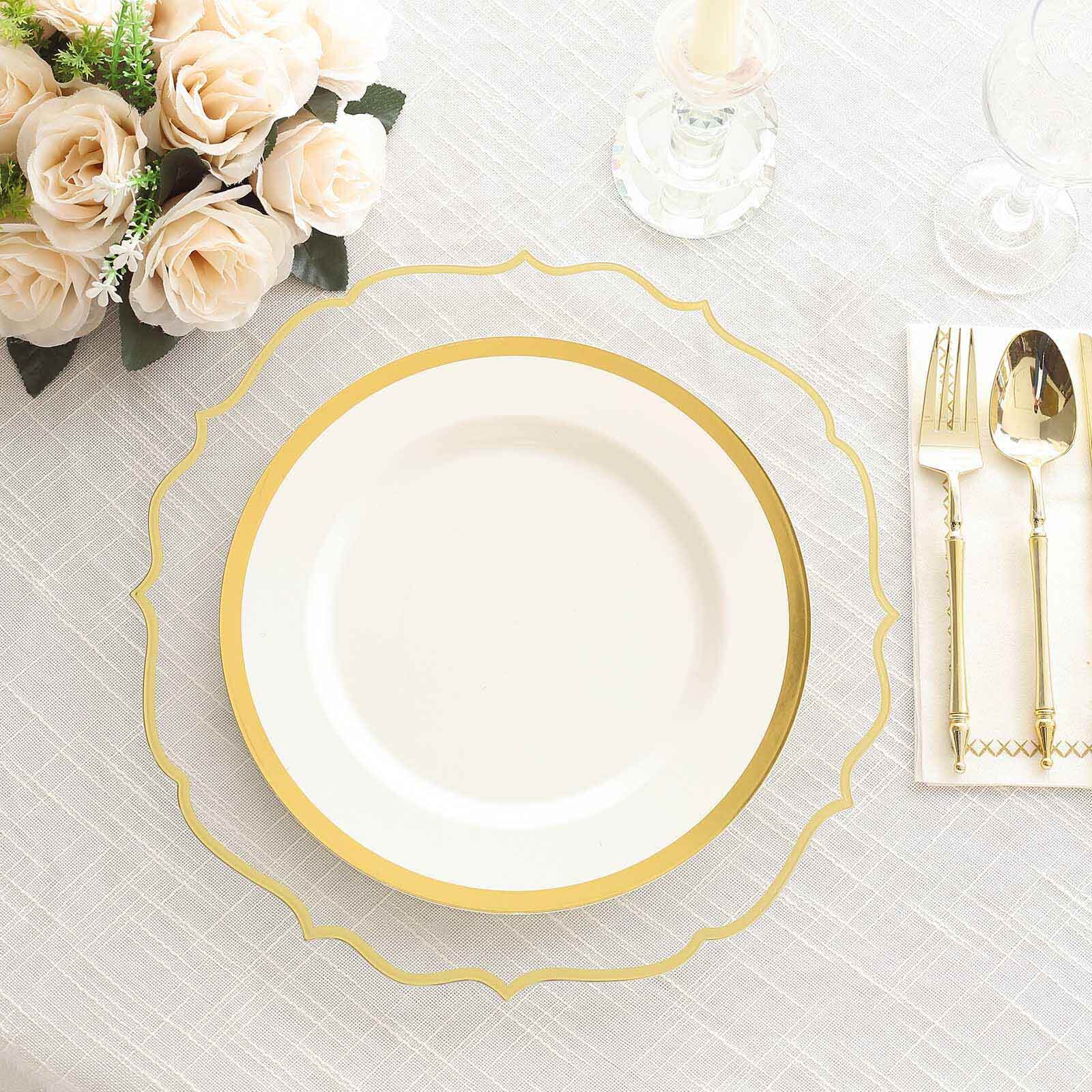 10-Pack Economy Plastic Charger Plates 13" Round Clear with Gold Scalloped Rim - Decorative Dinner Party Serving Plates - Image 5