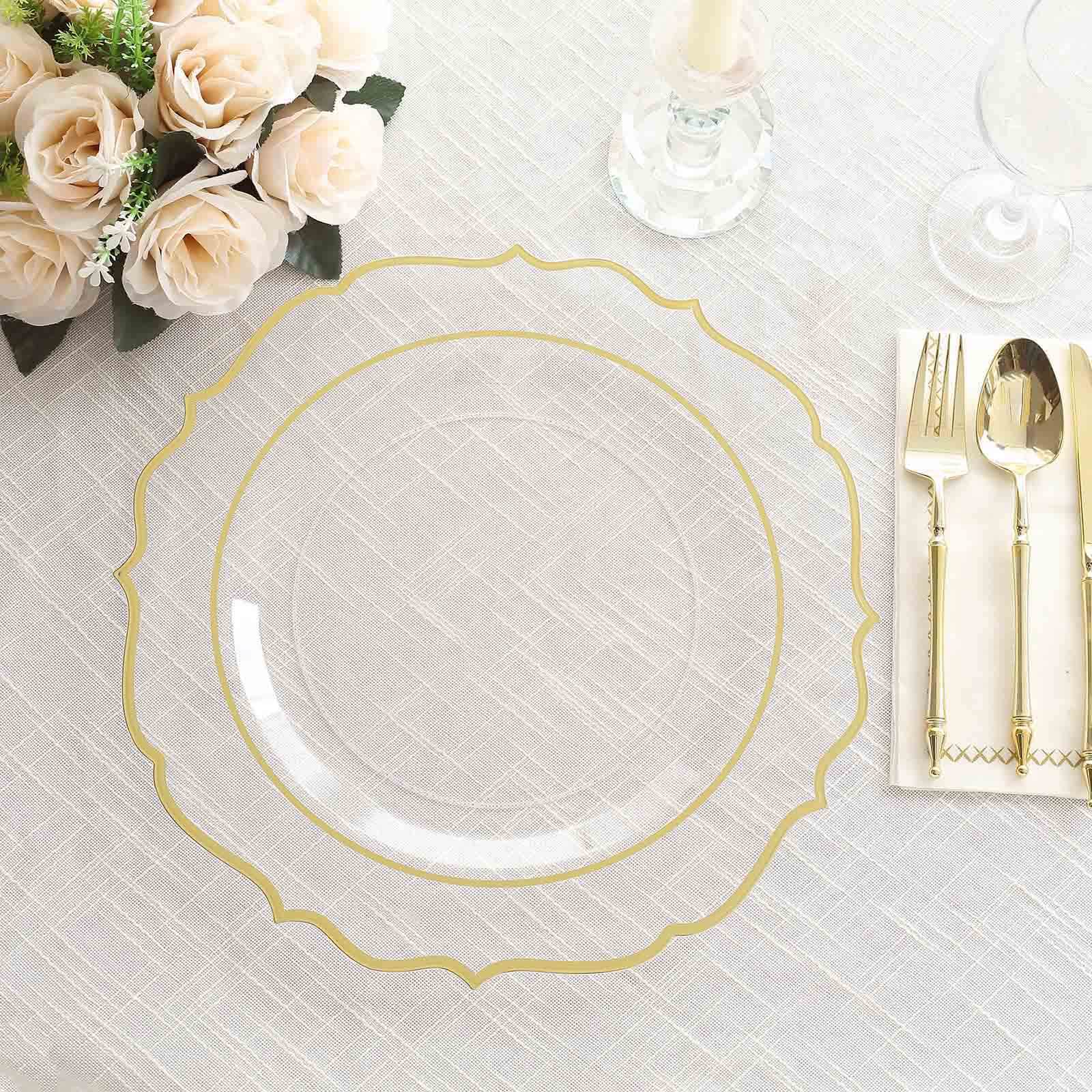 10-Pack Economy Plastic Charger Plates 13" Round Clear with Gold Scalloped Rim - Decorative Dinner Party Serving Plates - Image 7