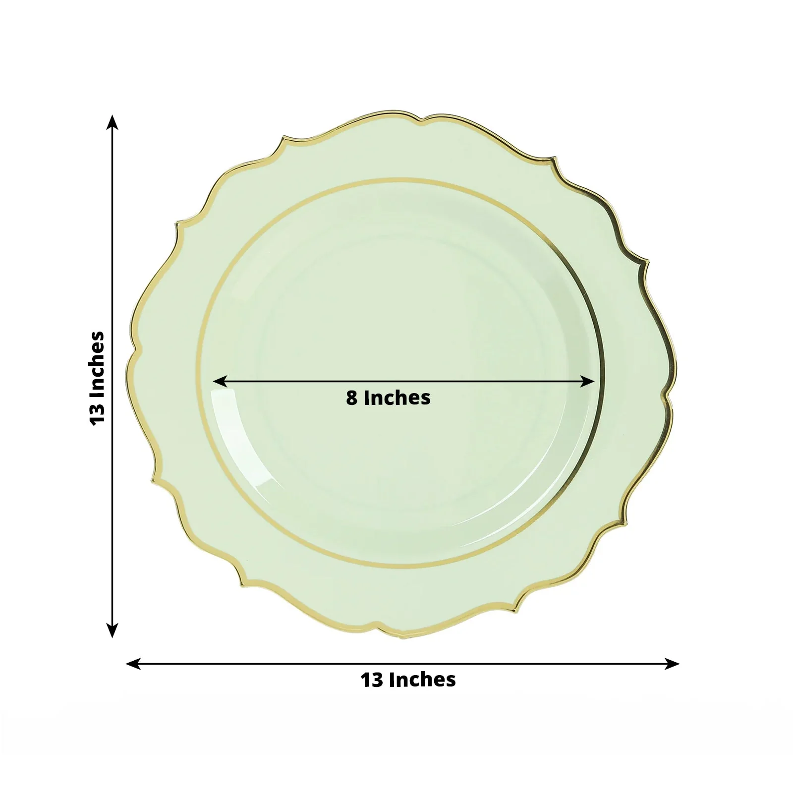 10-Pack Economy Plastic Charger Plates 13" Round Sage Green with Gold Scalloped Rim - Decorative Dinner Party Serving Plates - Image 2