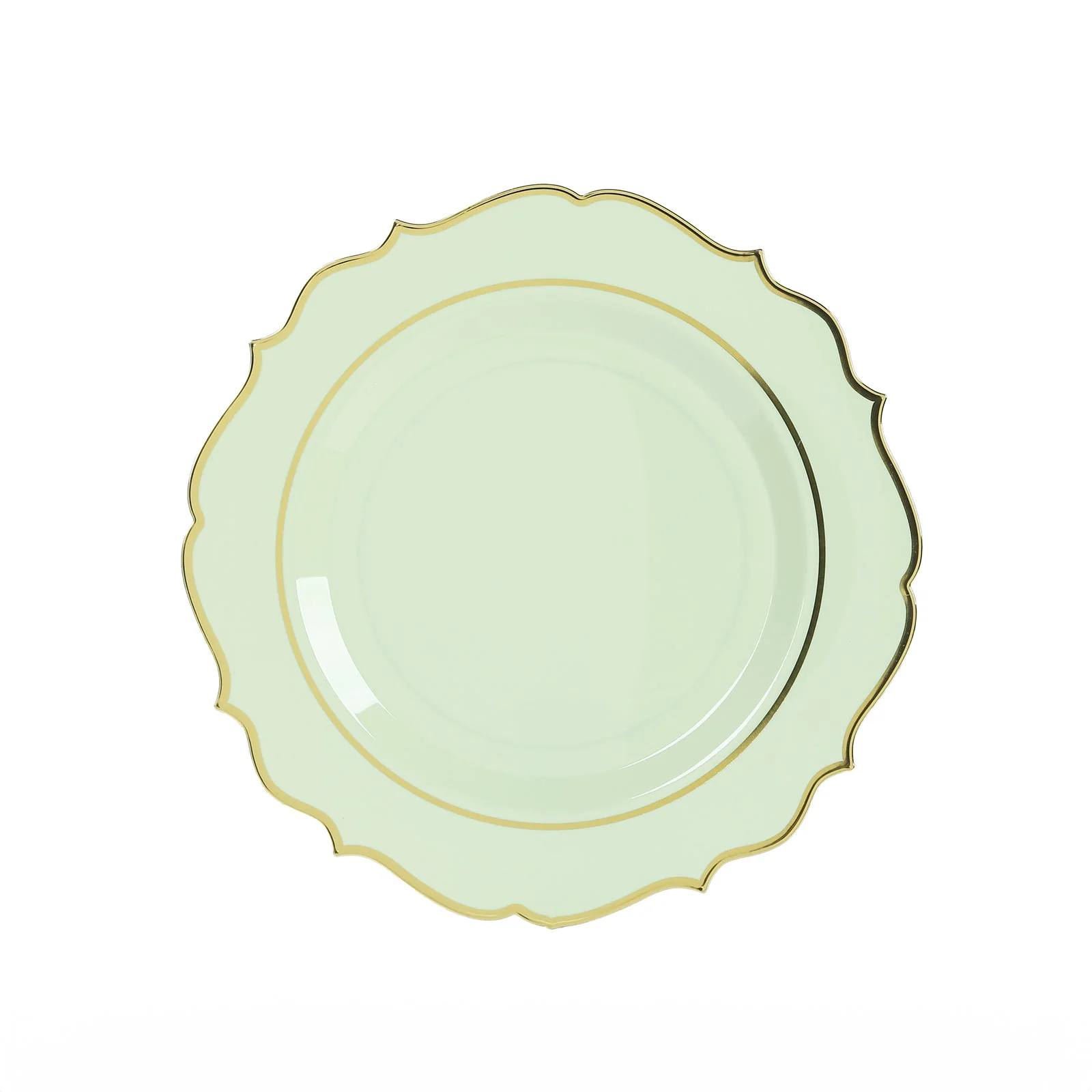 10-Pack Economy Plastic Charger Plates 13" Round Sage Green with Gold Scalloped Rim - Decorative Dinner Party Serving Plates - Image 5