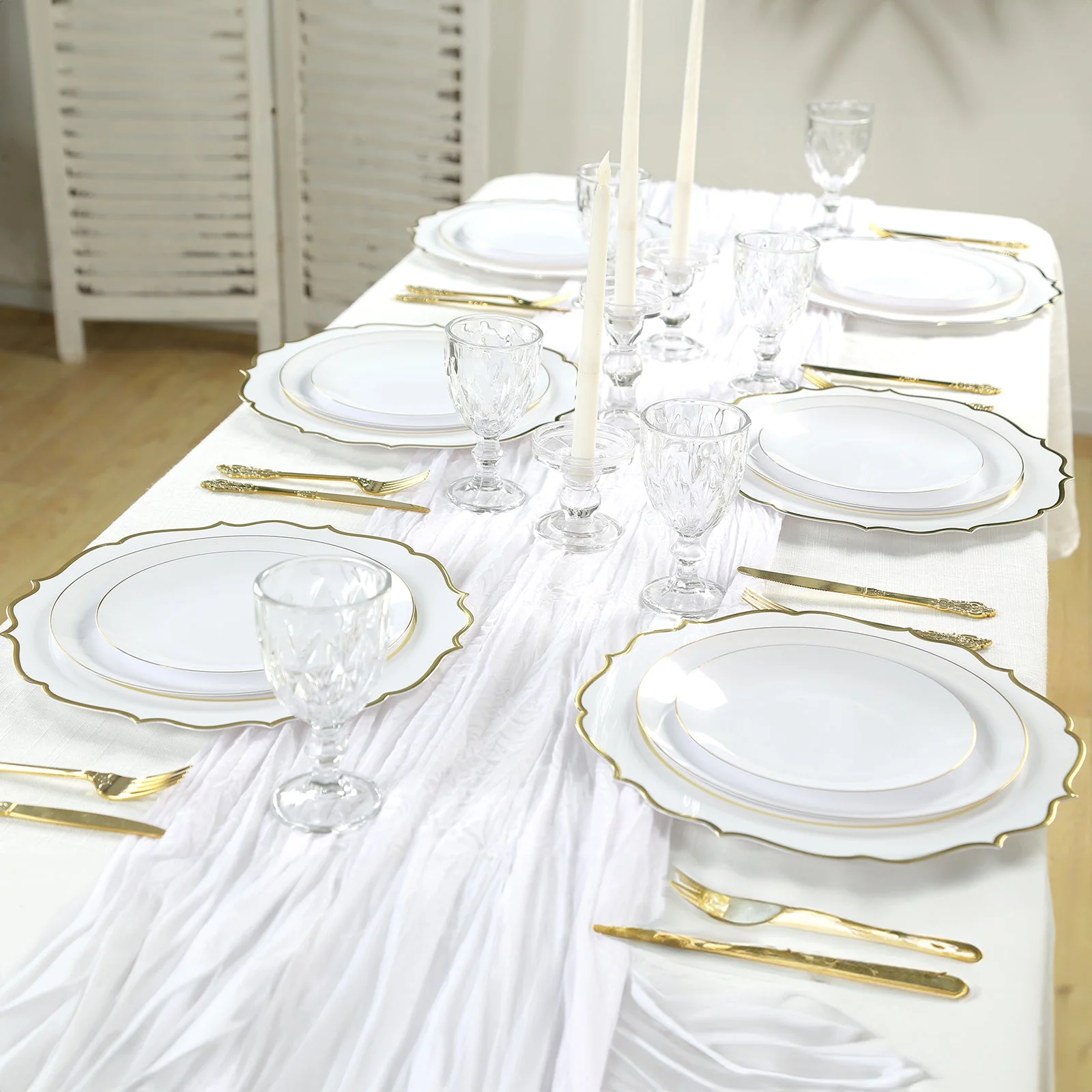 10-Pack Economy Plastic Charger Plates 13" Round White with Gold Scalloped Rim - Decorative Dinner Party Serving Plates - Image 4