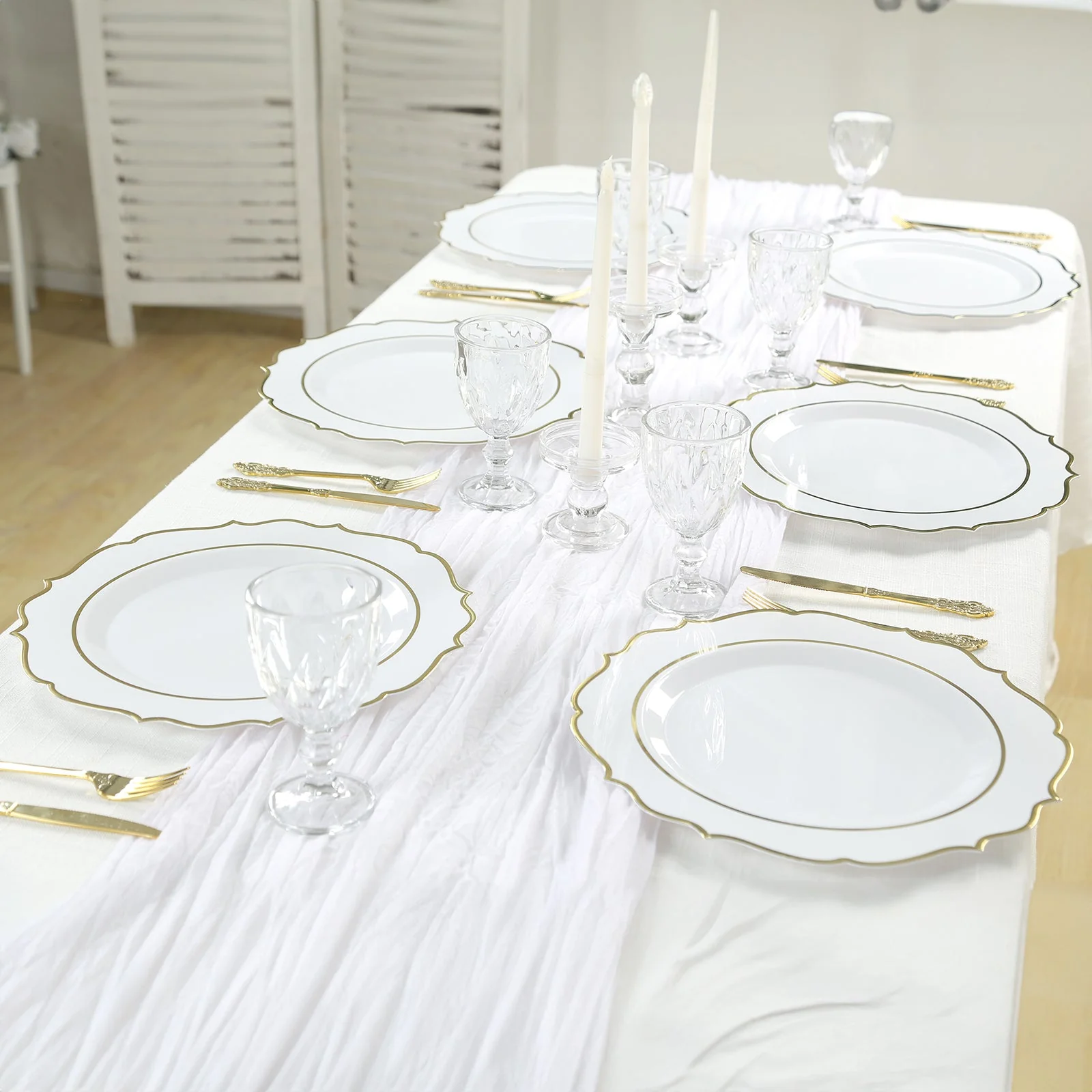 10-Pack Economy Plastic Charger Plates 13" Round White with Gold Scalloped Rim - Decorative Dinner Party Serving Plates - Image 7