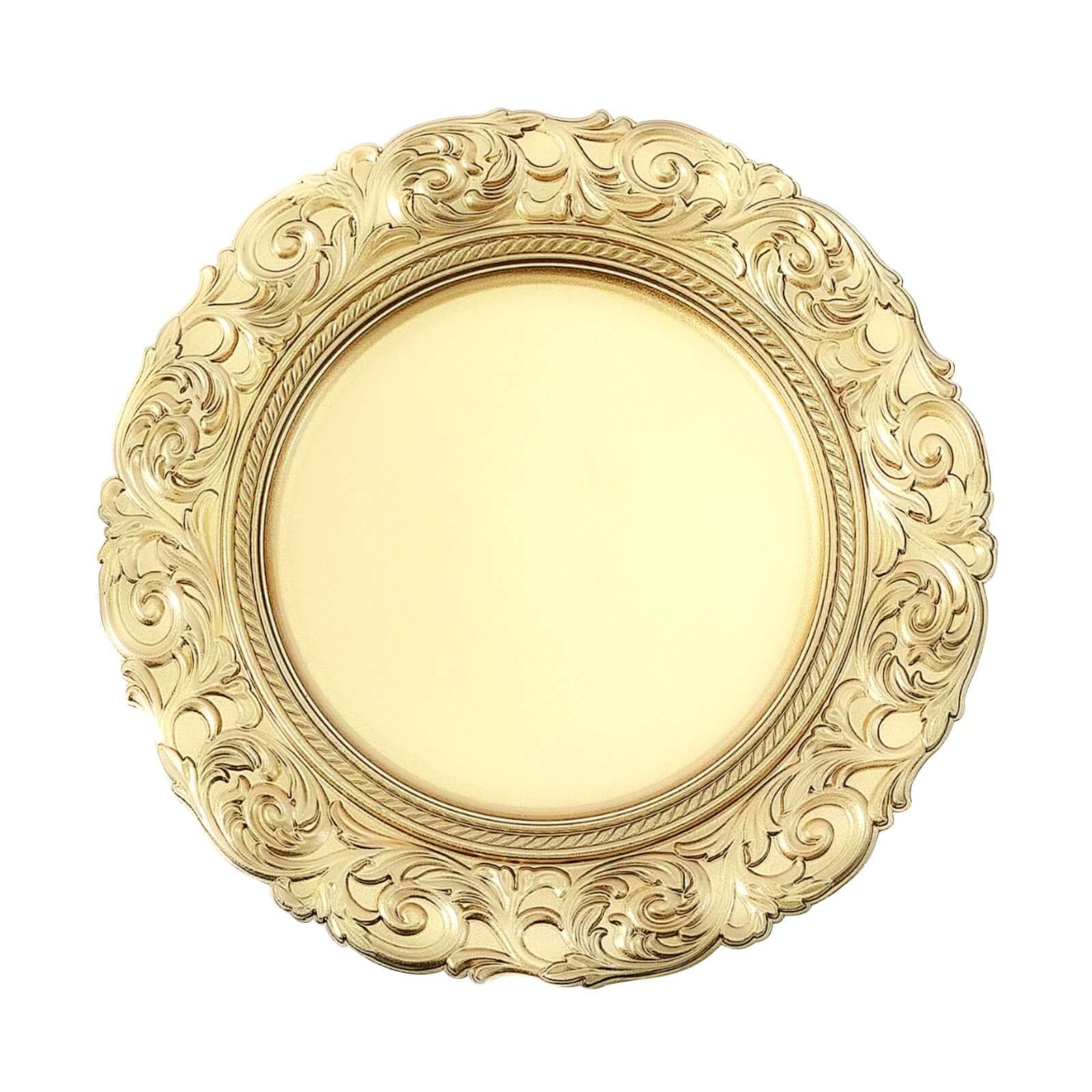 6-Pack Acrylic Charger Plates 14" Round Gold with Engraved Baroque Rim - Vintage Disposable Decorative Chargers - Image 5