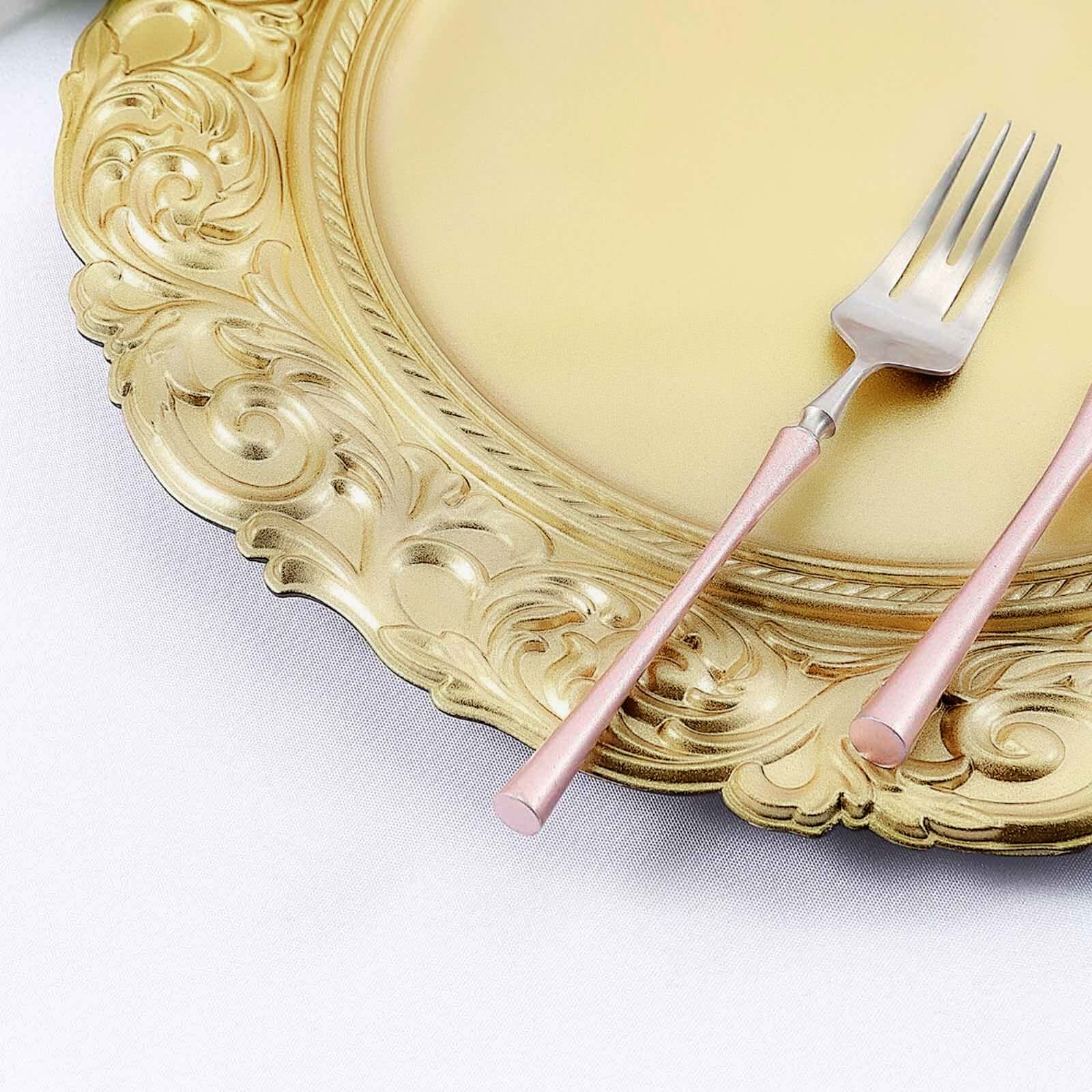 6-Pack Acrylic Charger Plates 14" Round Gold with Engraved Baroque Rim - Vintage Disposable Decorative Chargers - Image 6