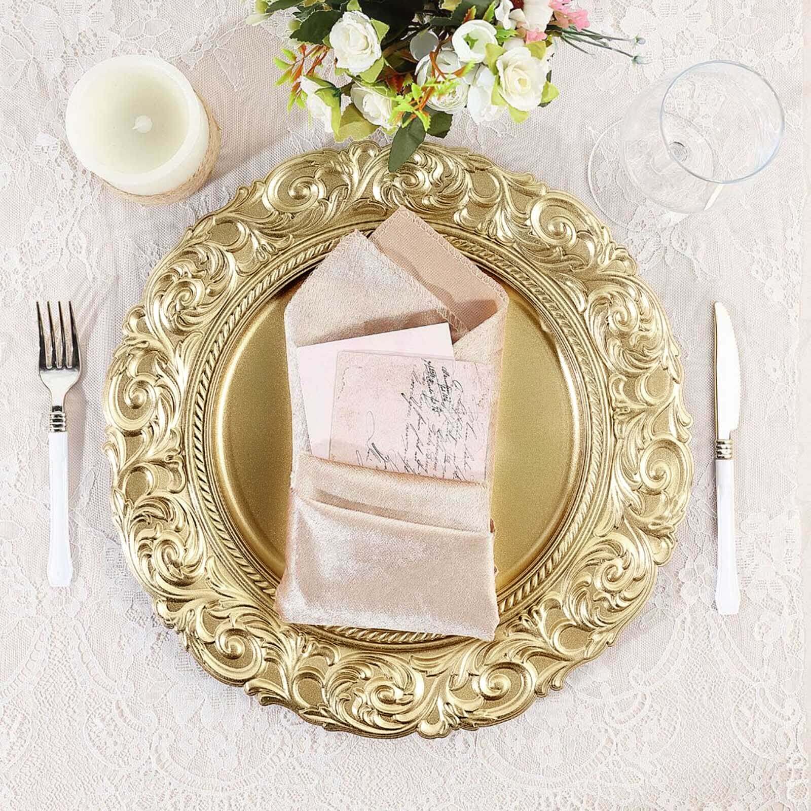 6-Pack Acrylic Charger Plates 14" Round Gold with Engraved Baroque Rim - Vintage Disposable Decorative Chargers - Image 8