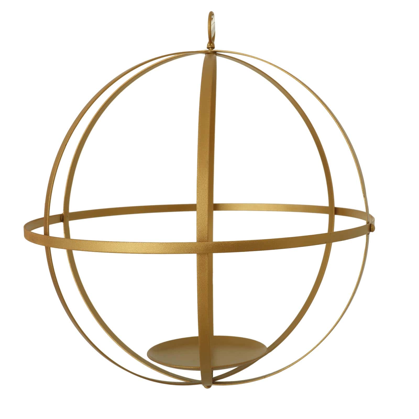 Gold Wrought Iron Candle Holder Centerpiece 12" Open Frame Hanging Sphere - Floral Display Accent - Image 7