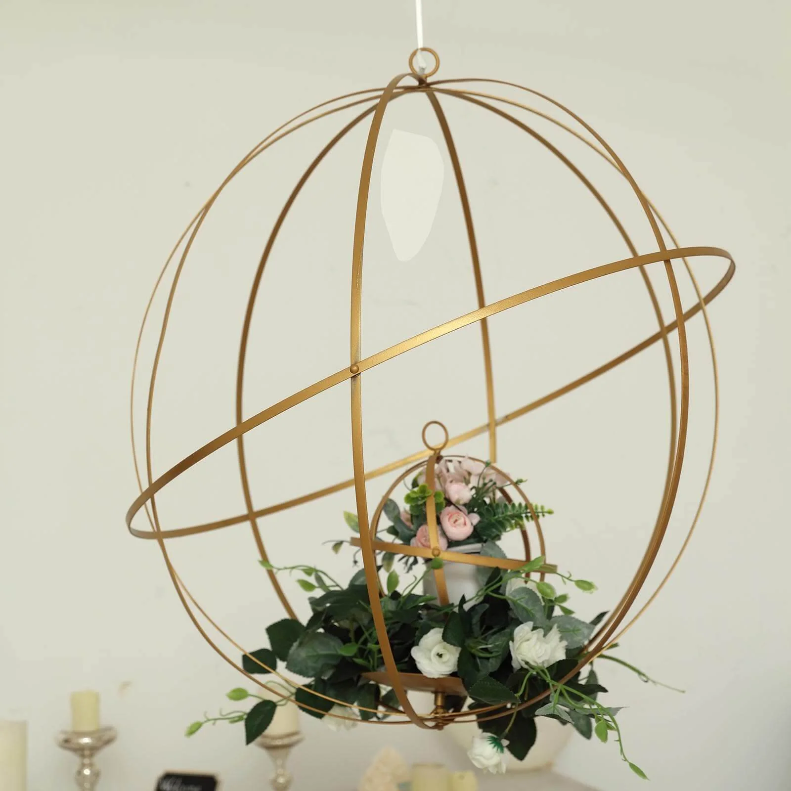 Gold Wrought Iron Candle Holder Centerpiece 18" Open Frame Hanging Sphere - Wedding Decorative Ball - Image 6