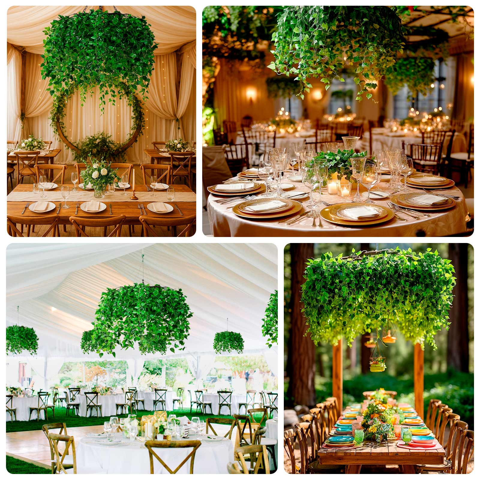 Green Artificial Ivy Leaves Hanging Flower Chandelier, Round Draping Eucalyptus Garland Vines Canopy with Interchangeable Branches - 46" - Image 4
