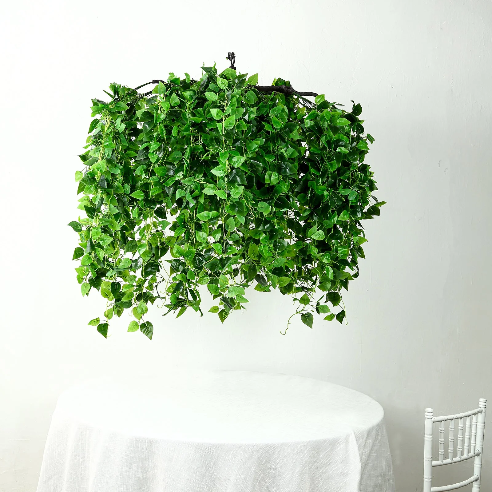 Green Artificial Ivy Leaves Hanging Flower Chandelier, Round Draping Eucalyptus Garland Vines Canopy with Interchangeable Branches - 46" - Image 5