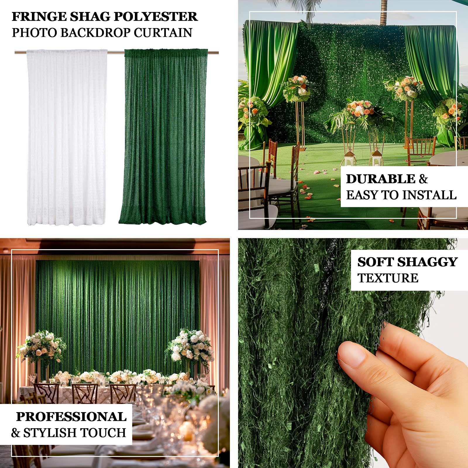 Green Fringe Shag Polyester Backdrop Drape Curtain, Minky Fabric Event Divider Panel - 5ftx10ft - Image 4