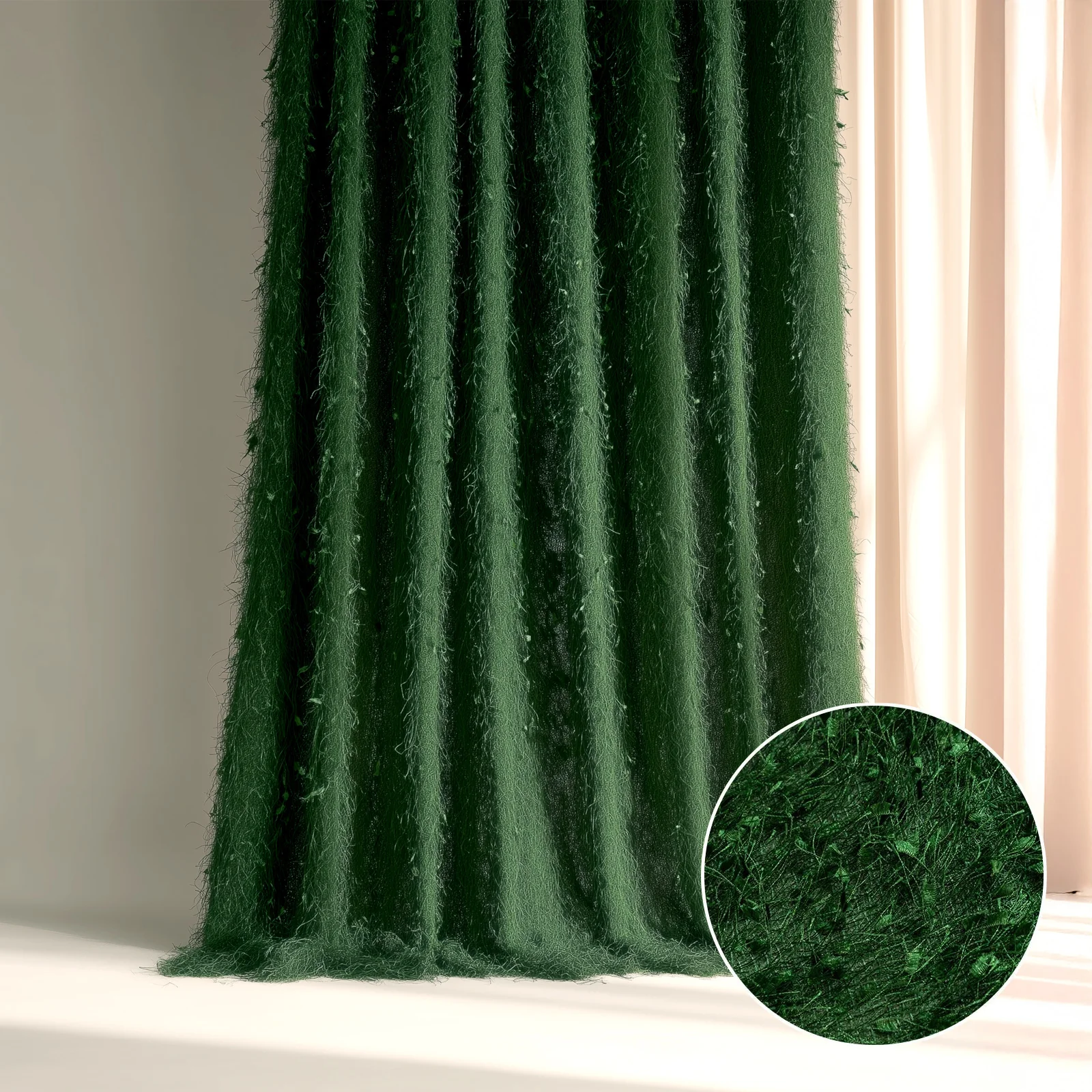 Green Fringe Shag Polyester Backdrop Drape Curtain, Minky Fabric Event Divider Panel - 5ftx10ft - Image 9