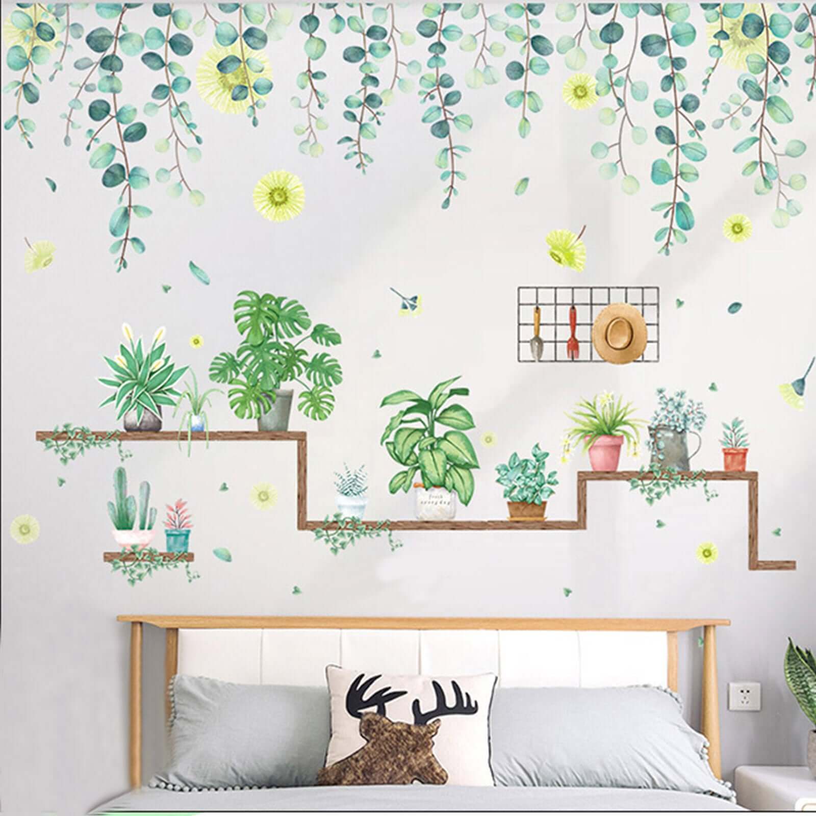 Green Potted Plants on Shelves Wall Decals, Tropical Art Decor Stickers - Image 8