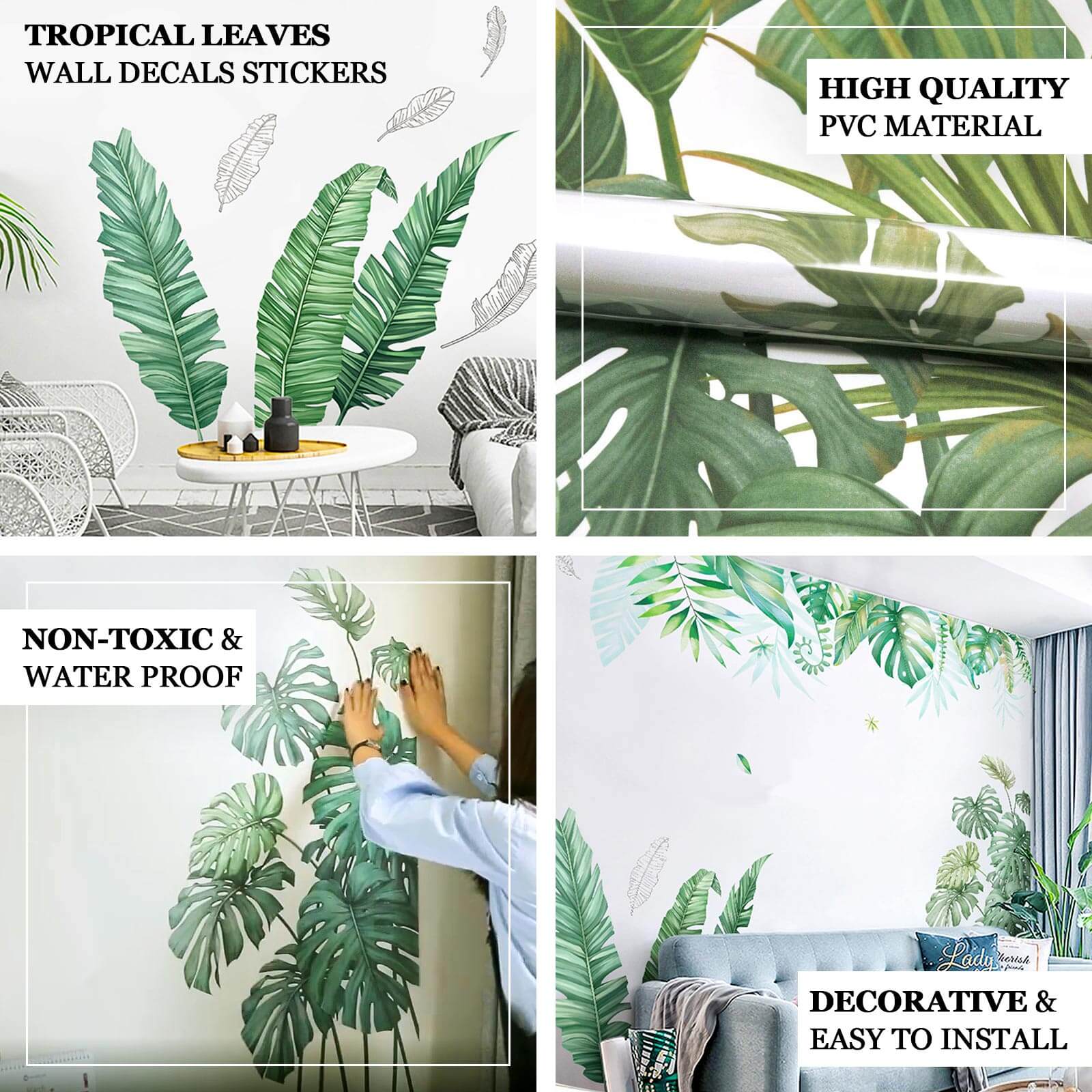 Green Tropical Banana Leaves Wall Decals, Plant Peel Removable Stickers - Image 4
