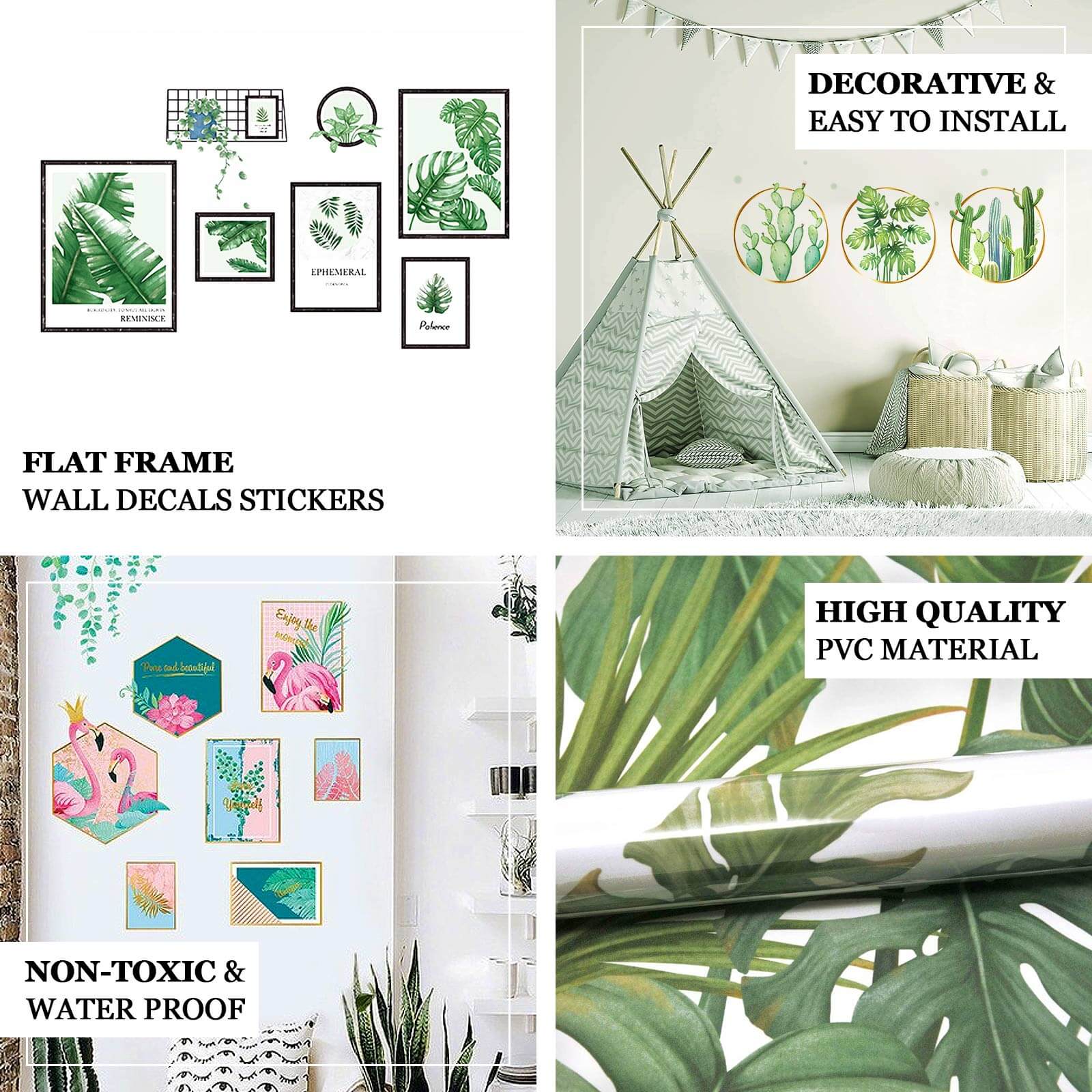 Green Tropical Leaf Plants and Cactus Flat Frame Wall Decals, Decor Stickers - Image 4