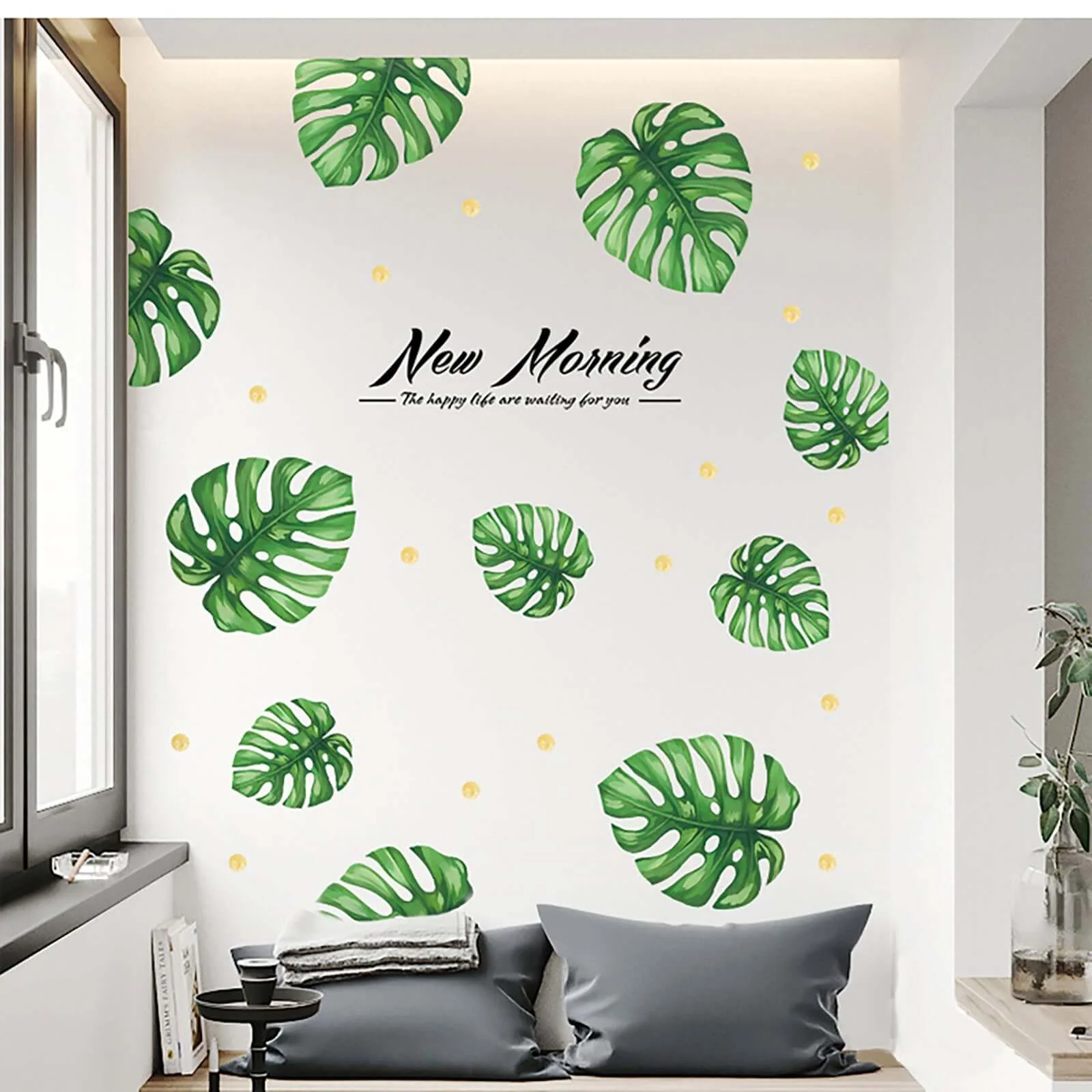Green Tropical Monstera Leaves Wall Decals, Plant Peel Removable Stickers - Image 2